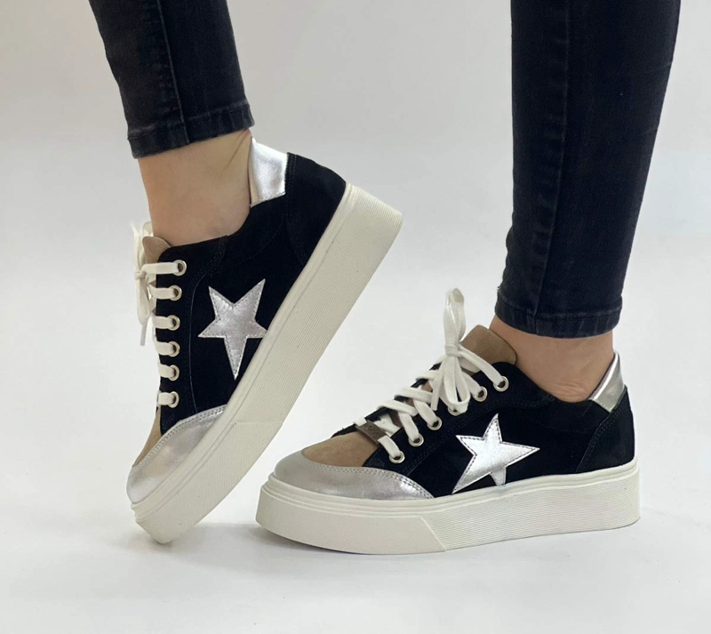 ZAPATILLA MISTO RENO NEGRO Y VISON EXOTICA - 1