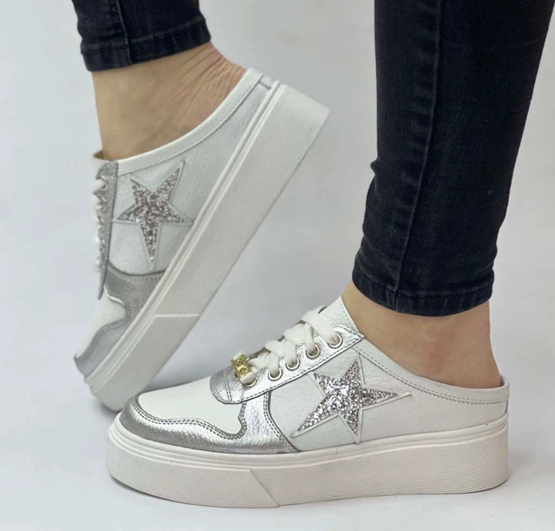 ZAPATILLA MALU BLANCO PLATA SLIP ON SIN TALON EXOTICA - 1
