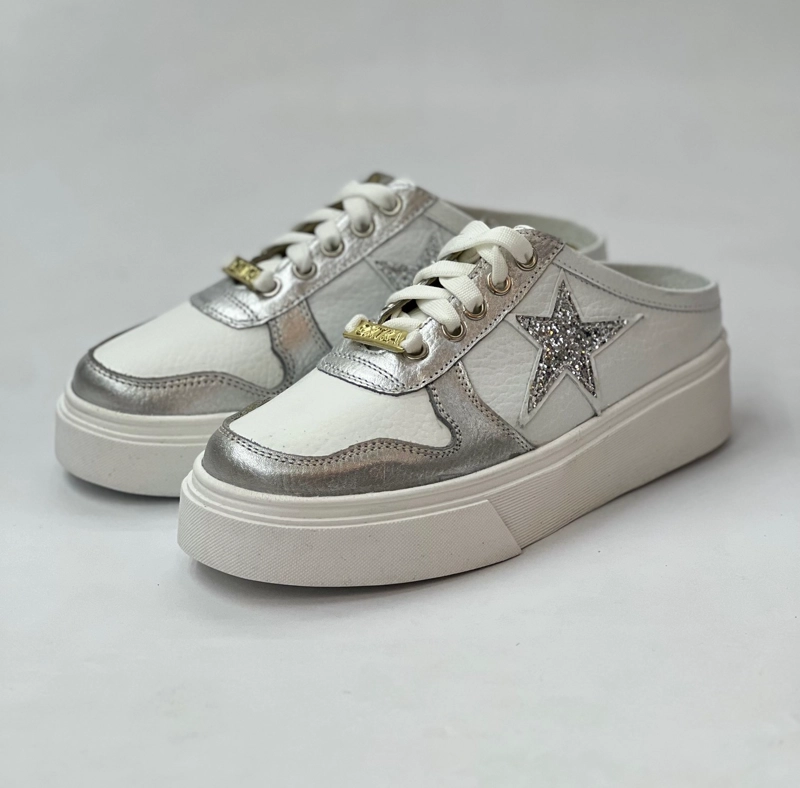 ZAPATILLA MALU BLANCO PLATA SLIP ON SIN TALON EXOTICA - 3