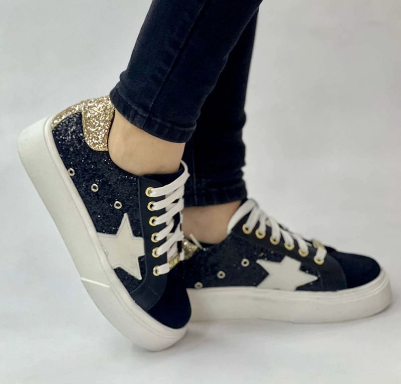 ZAPATILLA MANE NEGRO GLITTER/DORADO EXOTICA - 1