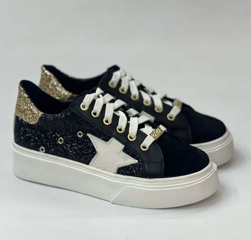 ZAPATILLA MANE NEGRO GLITTER/DORADO EXOTICA - 2