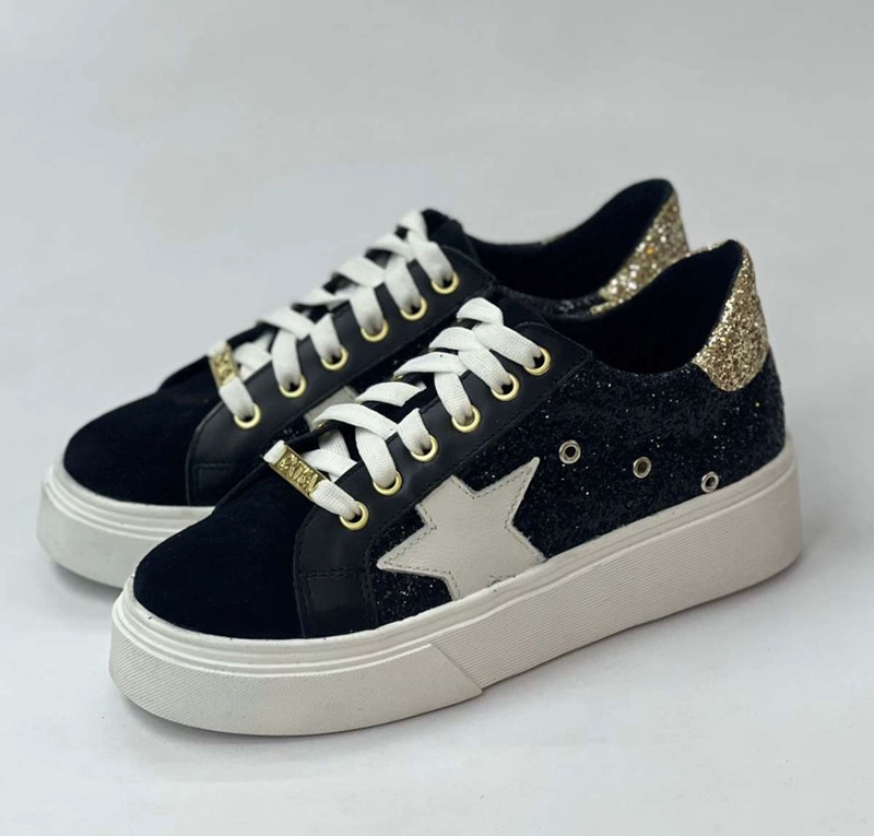 ZAPATILLA MANE NEGRO GLITTER/DORADO EXOTICA - 3