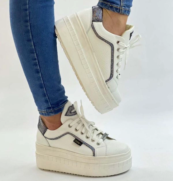 ZAPATILLA KISS BLANCO GLITTER PLATA EXOTICA - 1