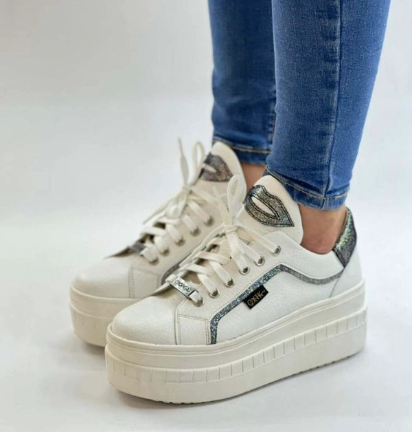 ZAPATILLA KISS BLANCO GLITTER PLATA EXOTICA - 3