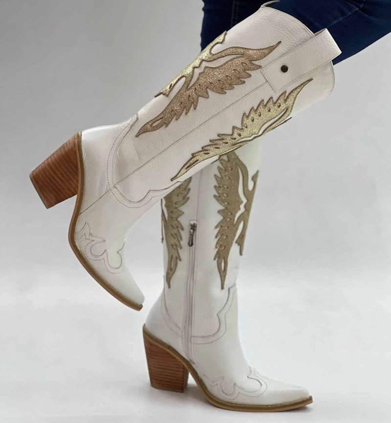 BOTA WEST BLANCO DORADO EXOTICA - 1
