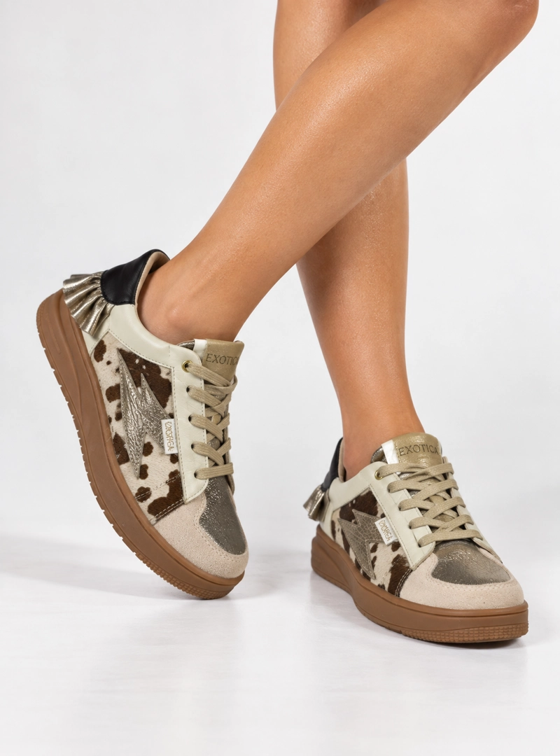 ZAPATILLA MAIRA COW PRINT DORADO EXOTICA - 1