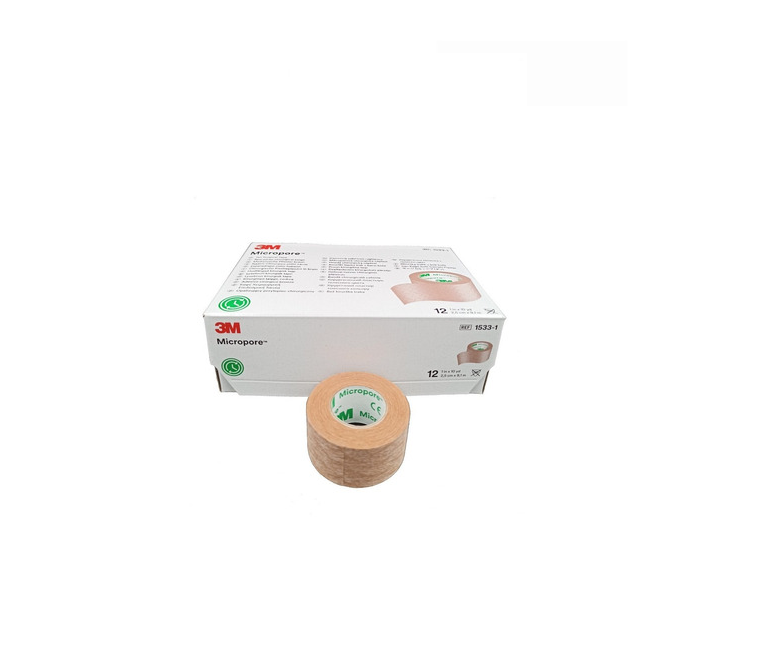 PACK 12 INSUMOS CURACIÓN 3M MICROPORE SIN DISPENSADOR 2.5 CM X 9.1 M PIEL 1533-1 - 1