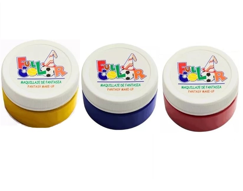 PACK X3 PINTURA LABORATORIO HUDSON MAQUILLAJE FANTASÍA FULL COLOR AMARILLO AZUL ROJO 40 GR - 1