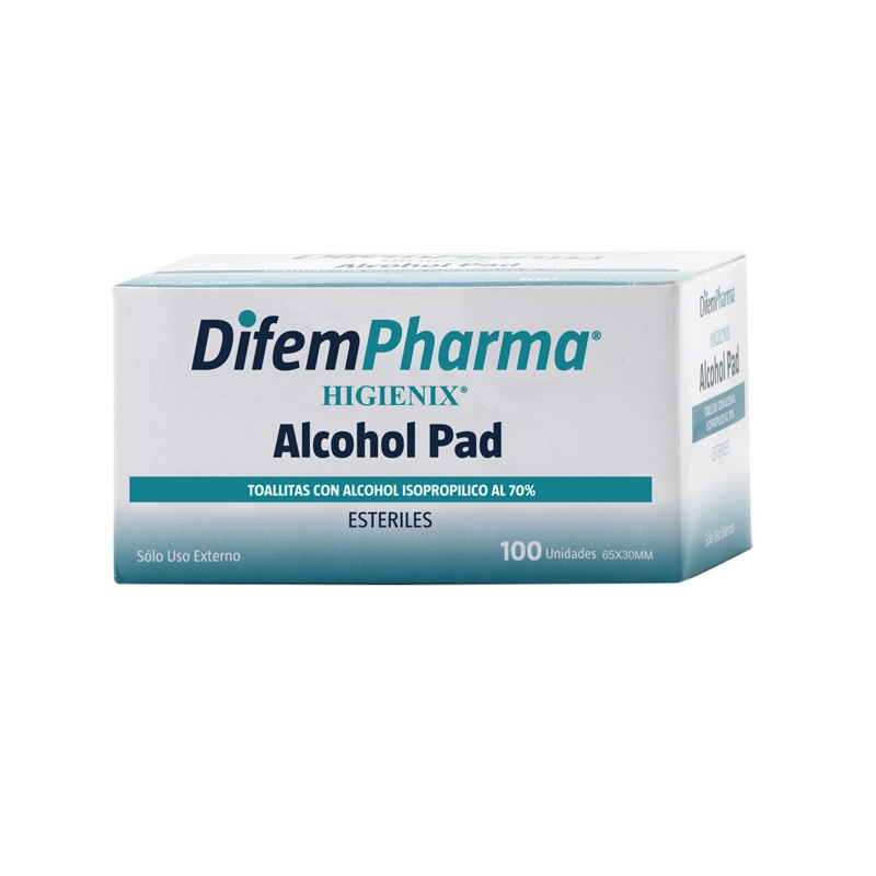 TOALLITAS CON ALCOHOL DIFEM PHARMA HIGIENIX 70% CAJA DE 100 UNIDADES - 1
