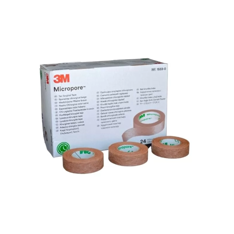 CAJA 24 UNDS- 1533-0 MICROPORE 3M (SIN DISPENSADOR) COLOR PIEL 1.25 CMS X 9.1 MTS - 1