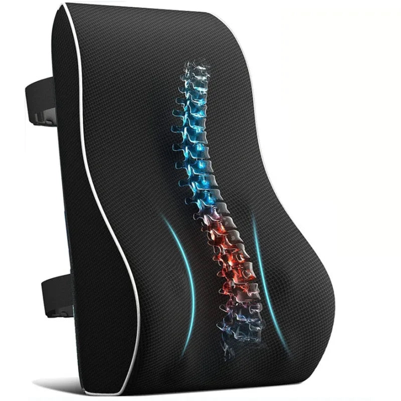 COJIN NEGRO LUMBAR ERGONOMICO DE MEMORY FOAM CON MALLA 3D GRANDE - 1