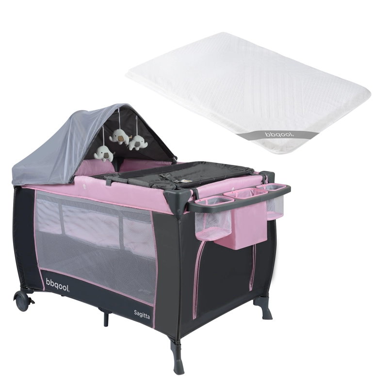 CUNA PLAYARD SAGITTA ROSADO + COLCHON DE VIAJE PLEGABLE - 1