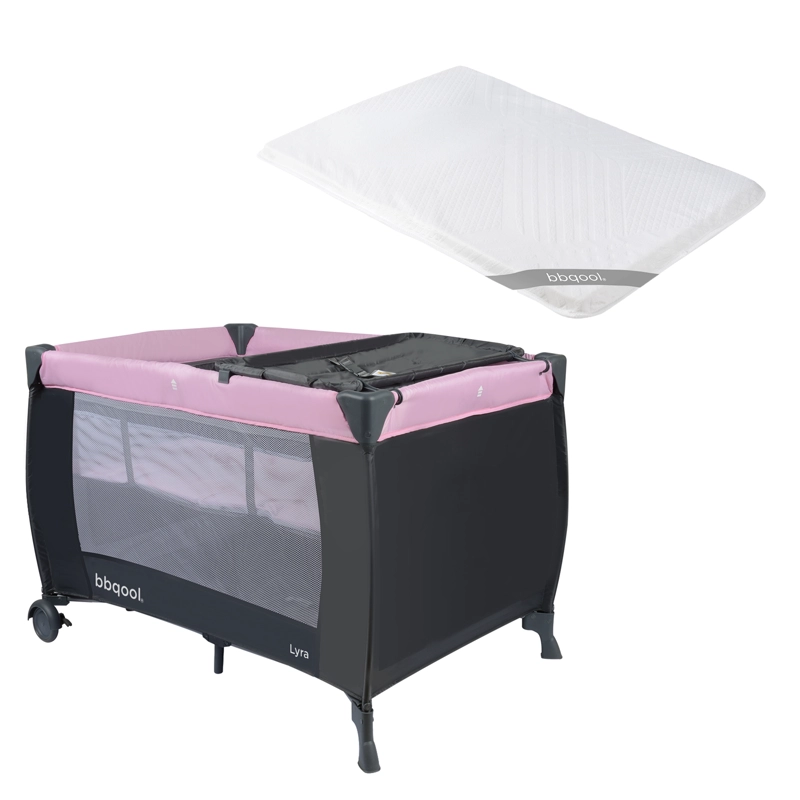 CUNA PLAYARD LYRA ROSADO + COLCHON DE VIAJE PLEGABLE - 1