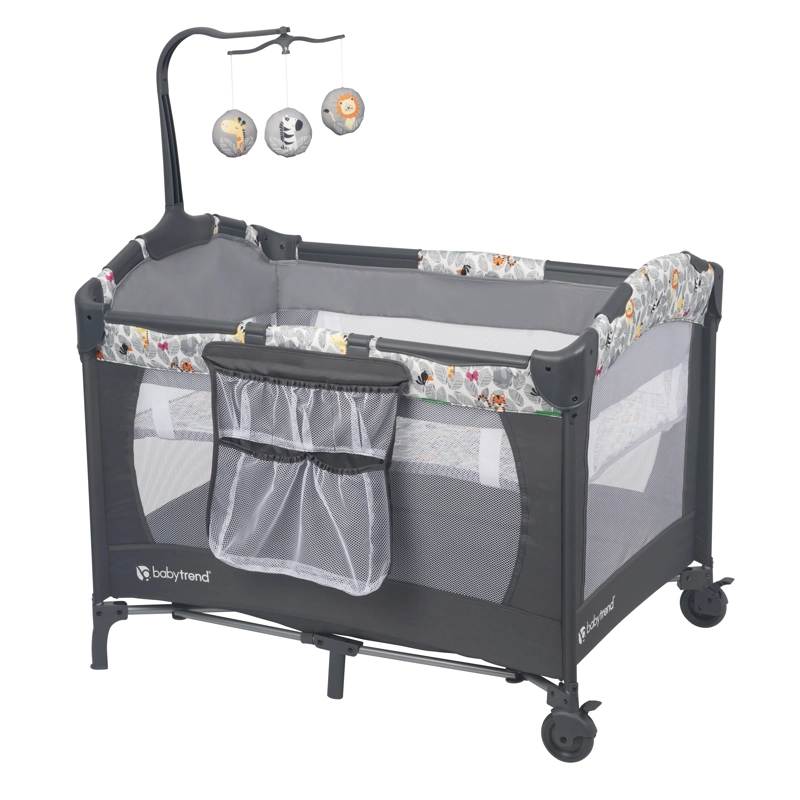 CUNA CORRAL EZ REST SAFARI SNUGGLES GRIS - 1