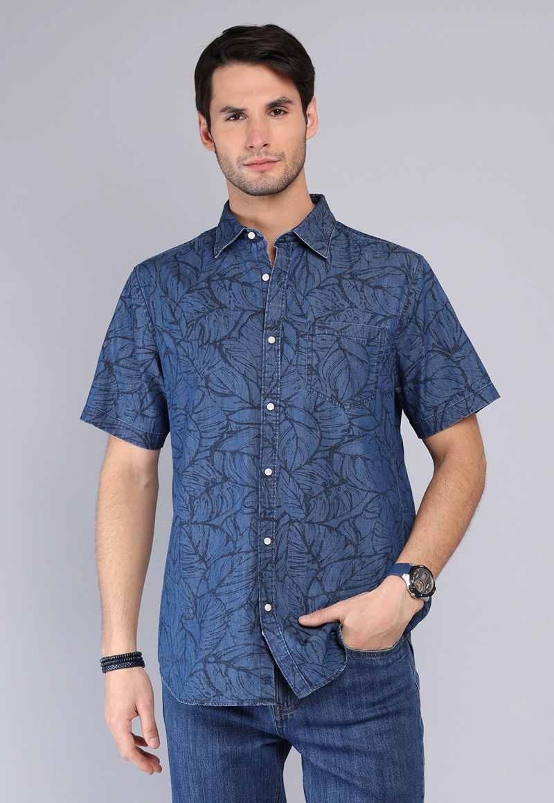 CAMISA DENIM PRINT MANGA CORTA ARROW - 1