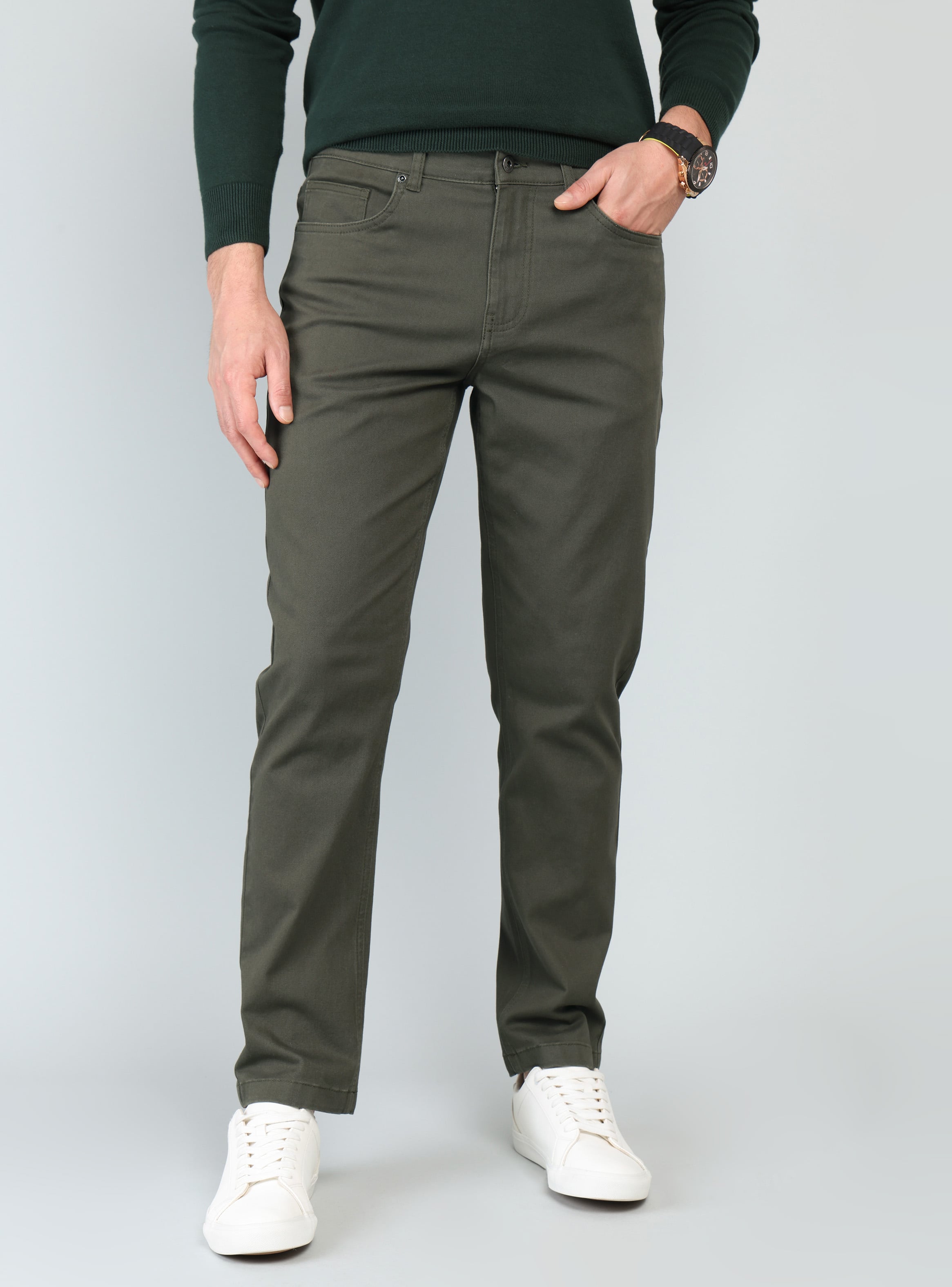 PANTALON 5 POCKET SPANDEX REGULAR FIT OLIVA ARROW - 1