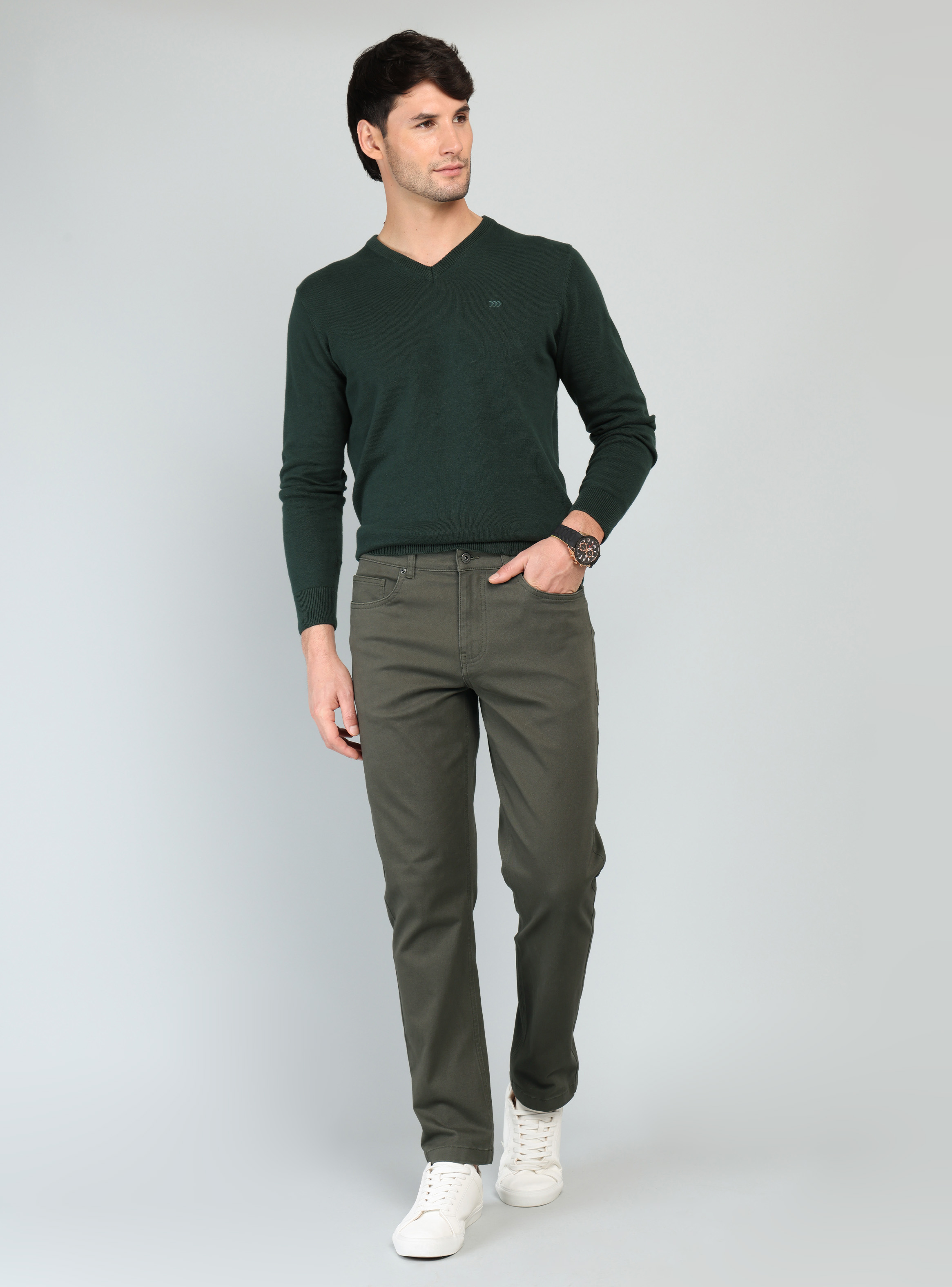 PANTALON 5 POCKET SPANDEX REGULAR FIT OLIVA ARROW - 4