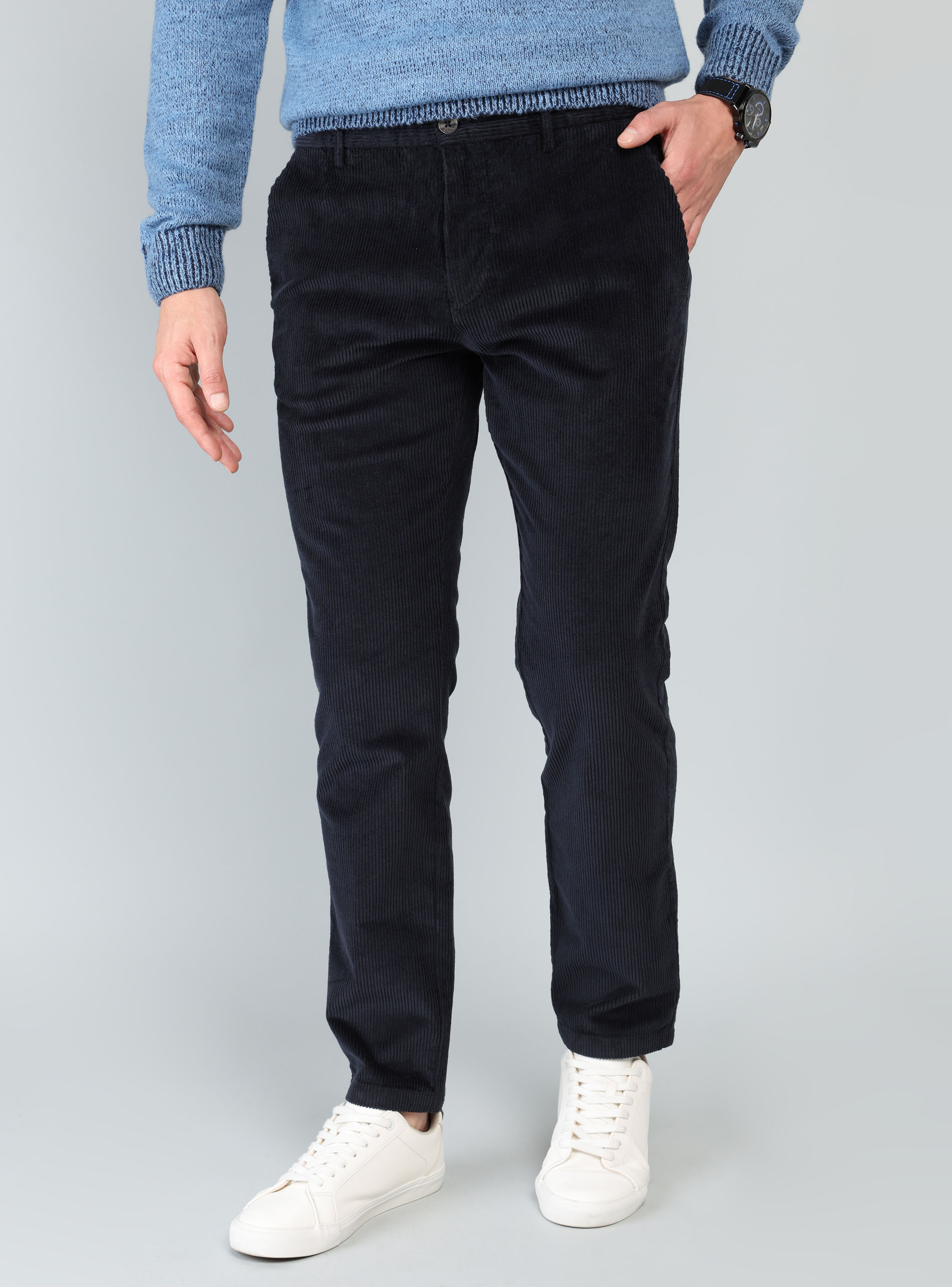 PANTALON COTELE  SPANDEX REGULAR FIT AZUL MARINO ARROW - 1