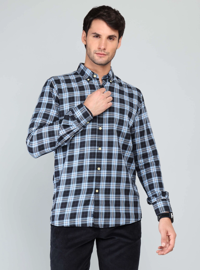 CAMISA A CUADROS REGULAR FIT AZUL MARINO ARROW - 1