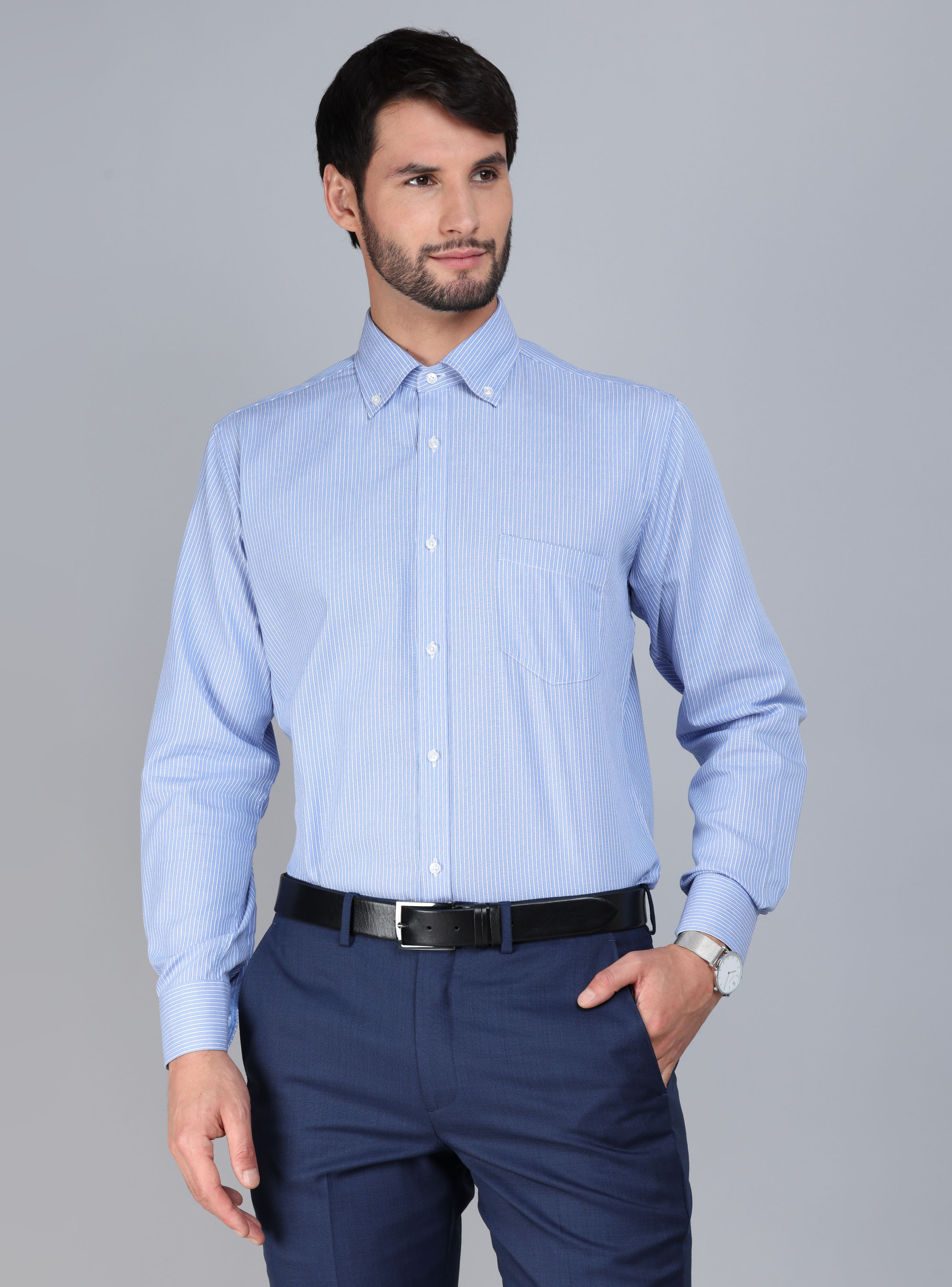 CAMISA FORMAL RAYAS TAILORED FIT CELESTE ARROW - 1