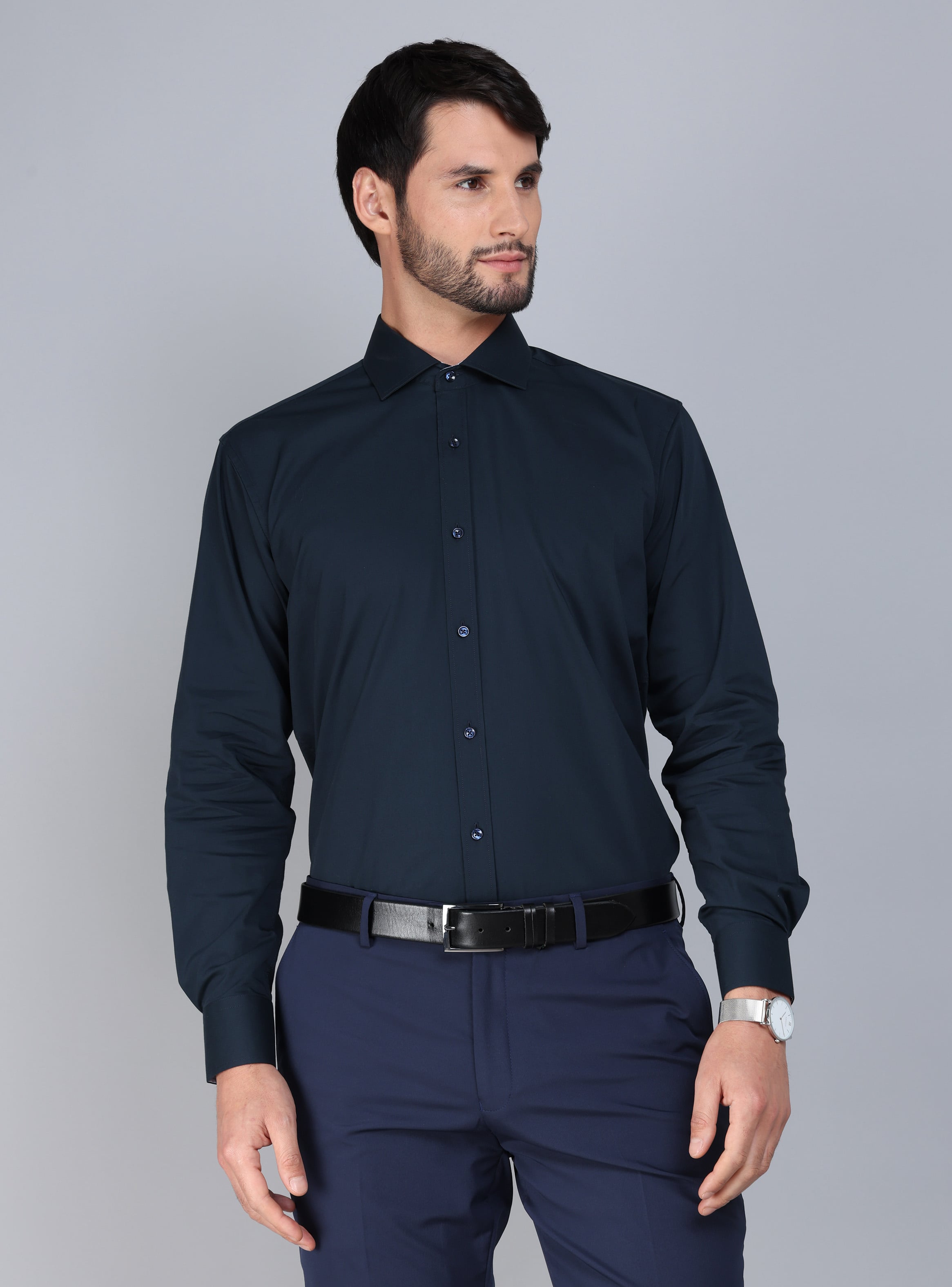 CAMISA FORMAL SPANDEX SLIM FIT AZUL MARINO ARROW - 1