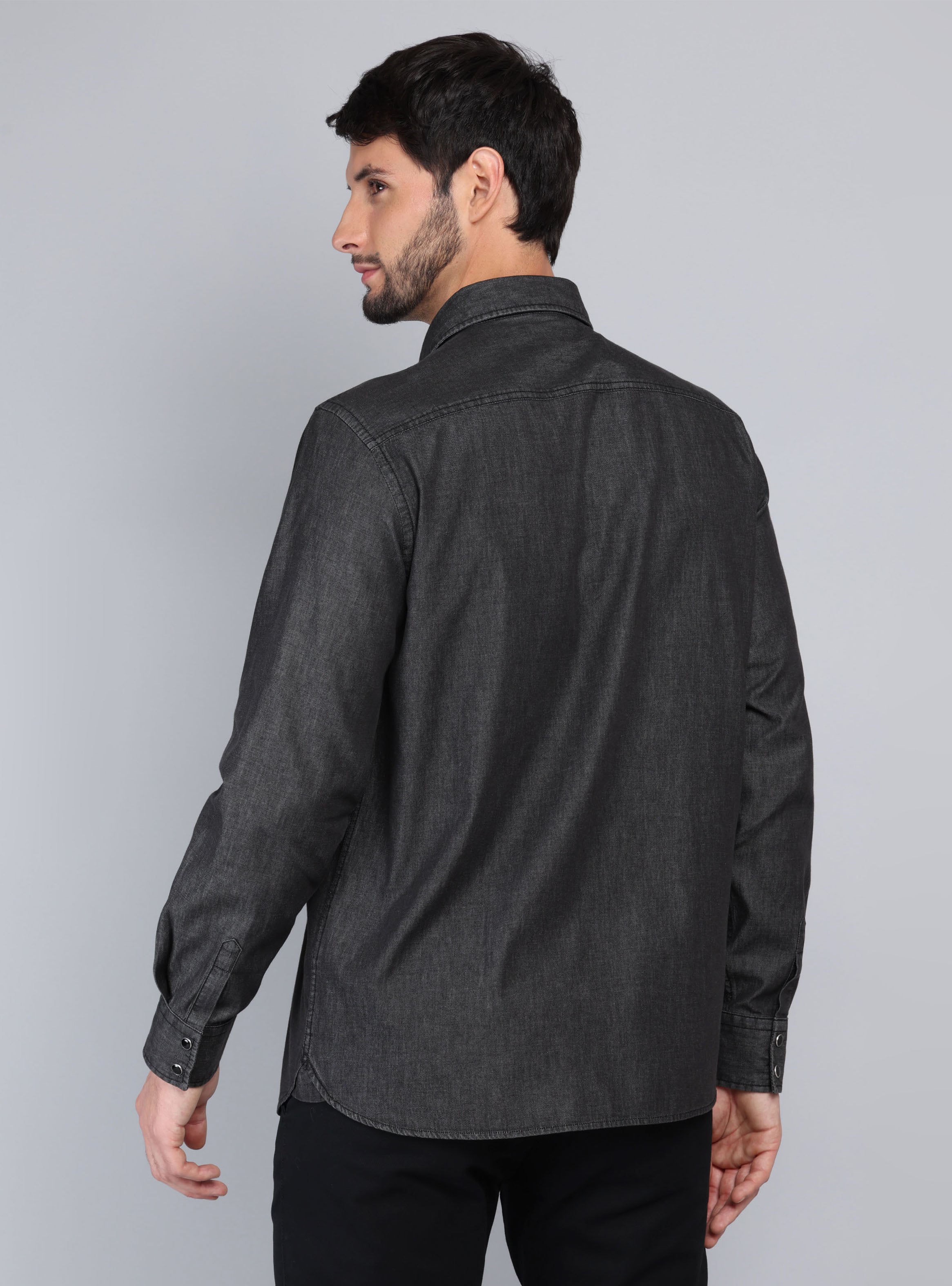 CAMISA DENIM STONE WASH REGULAR FIT NEGRO ARROW - 2