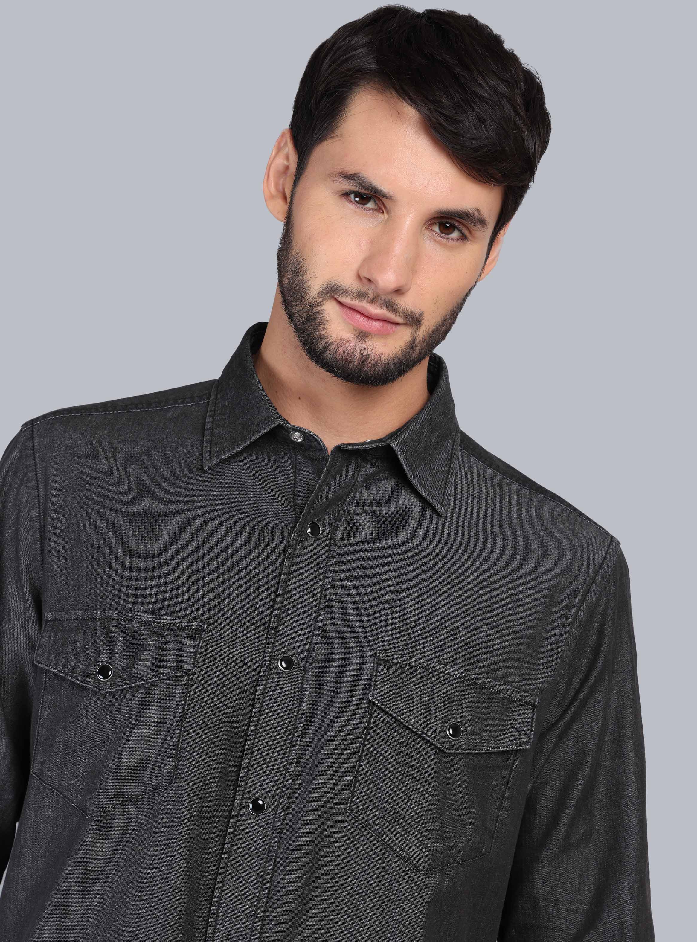 CAMISA DENIM STONE WASH REGULAR FIT NEGRO ARROW - 3