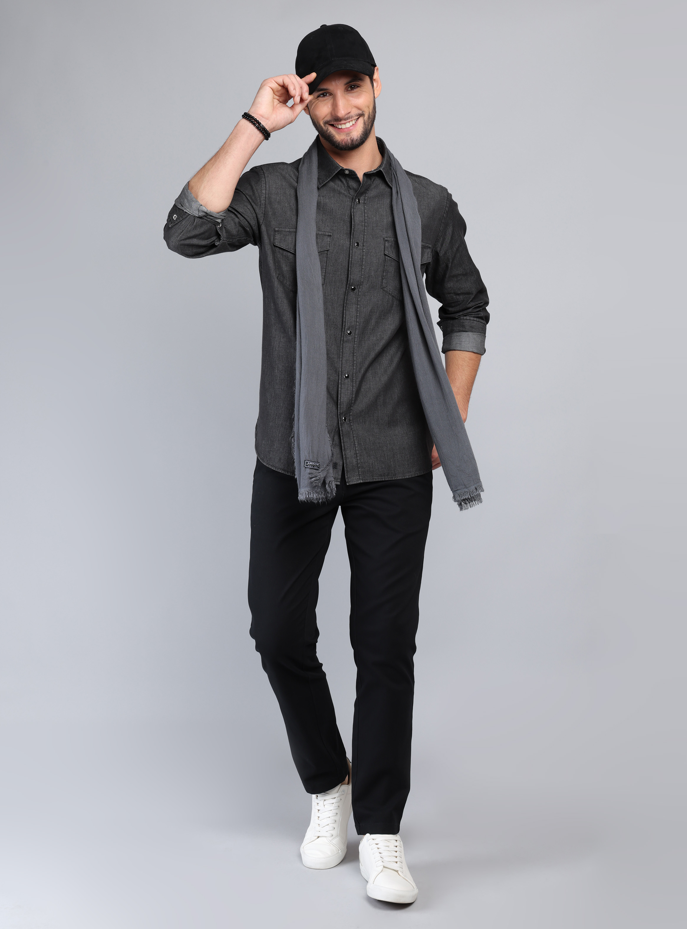 CAMISA DENIM STONE WASH REGULAR FIT NEGRO ARROW - 4