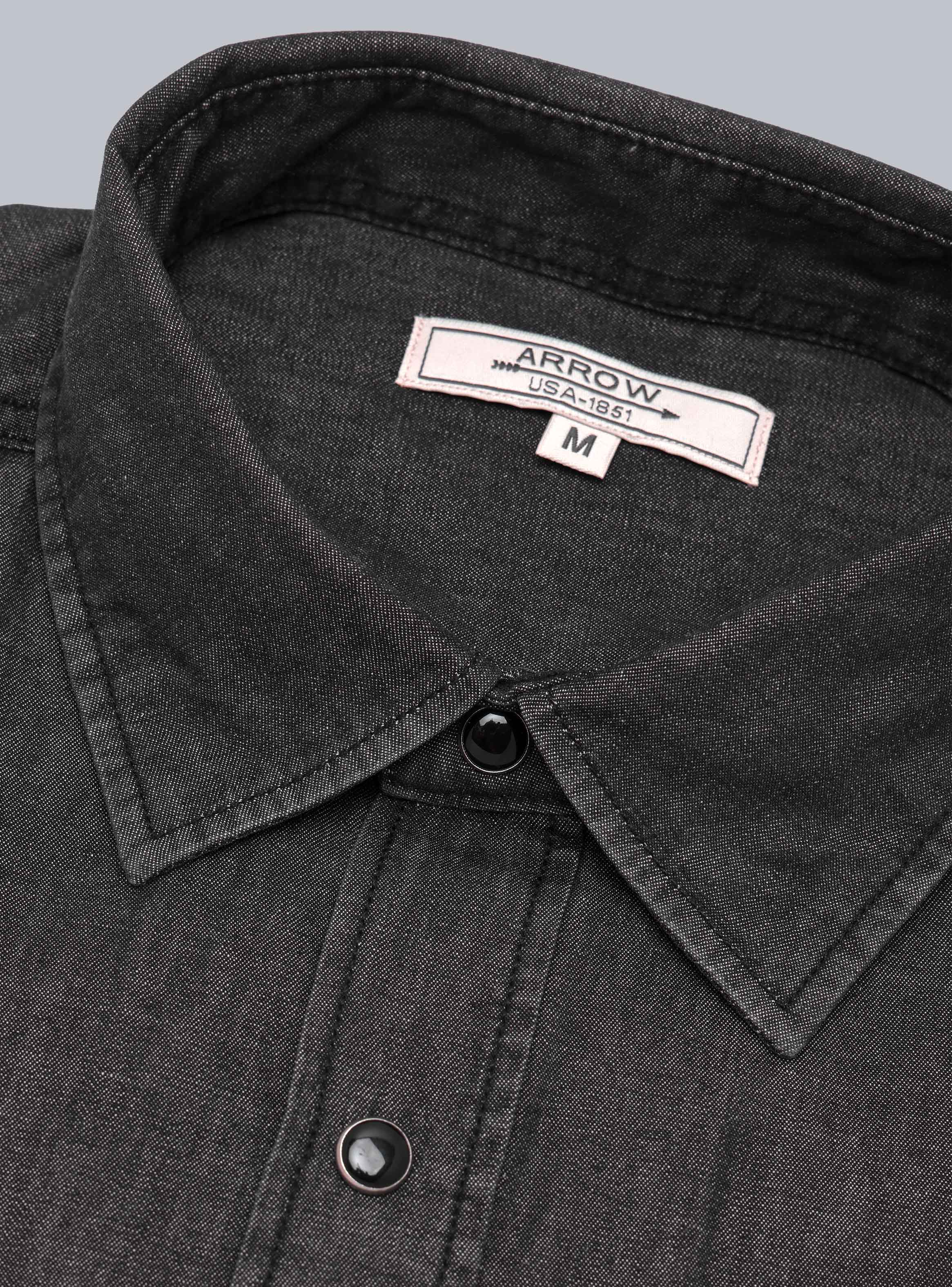 CAMISA DENIM STONE WASH REGULAR FIT NEGRO ARROW - 5