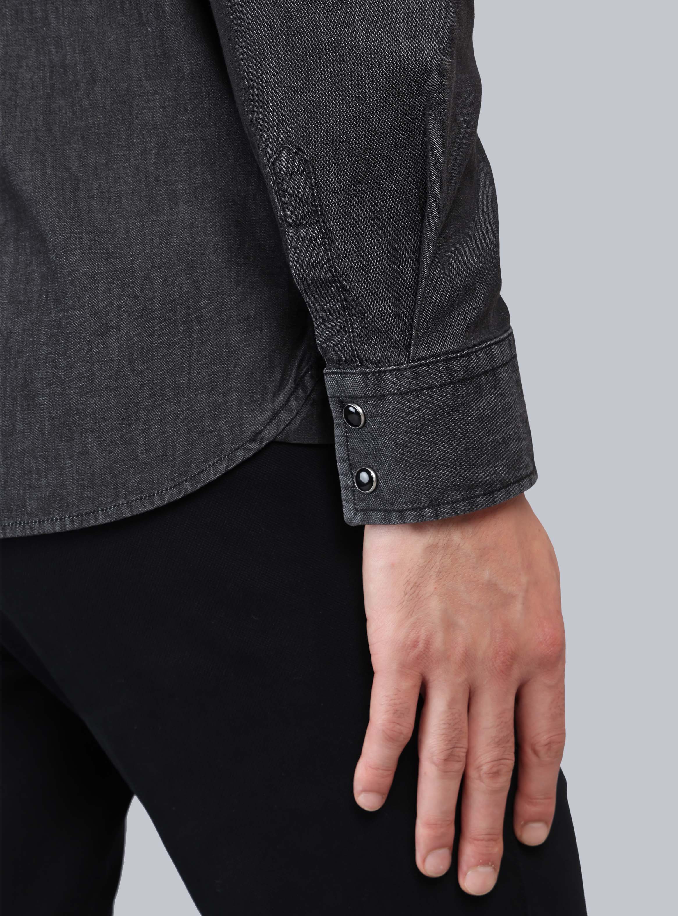 CAMISA DENIM STONE WASH REGULAR FIT NEGRO ARROW - 6