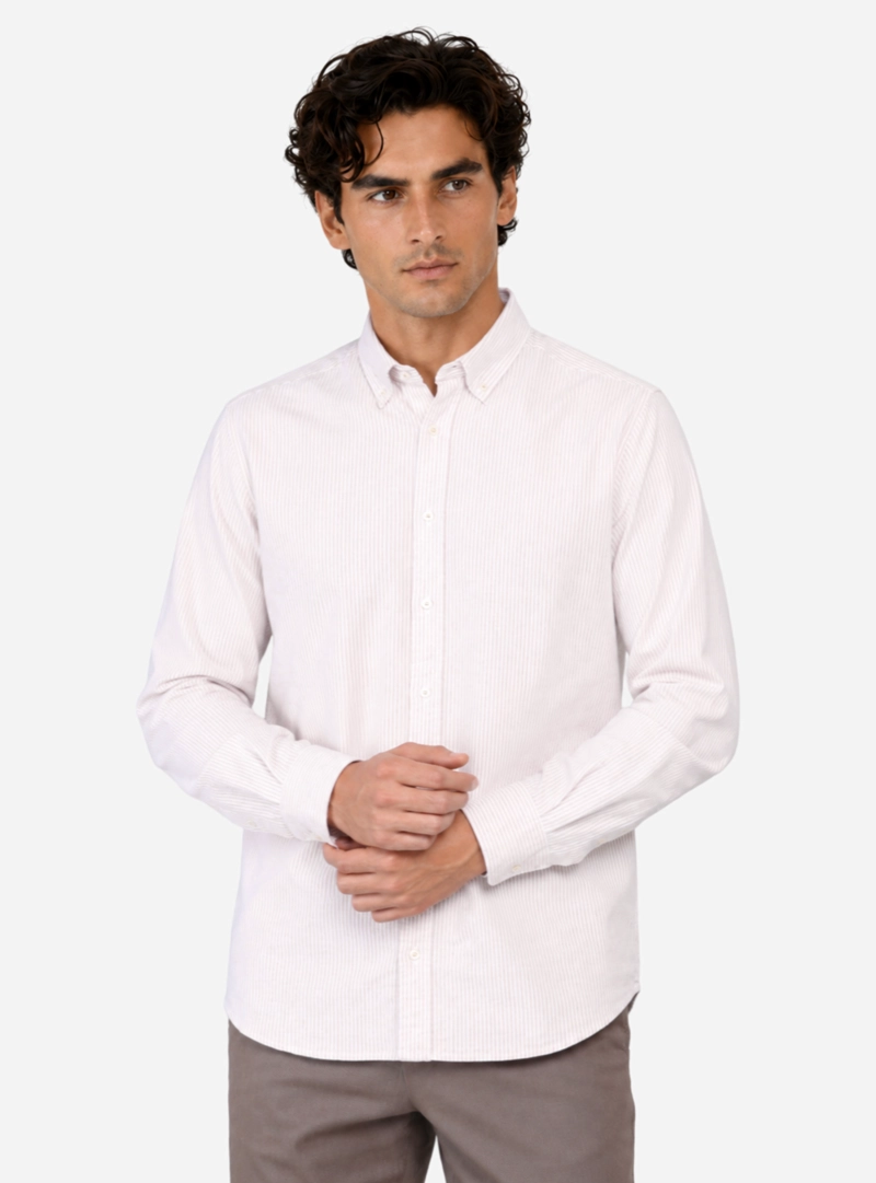 CAMISA OXFORD SPANDEX REGULAR FIT BEIGE ARROW - 1