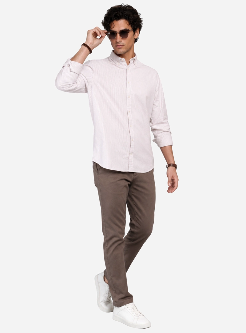 CAMISA OXFORD SPANDEX REGULAR FIT BEIGE ARROW - 4