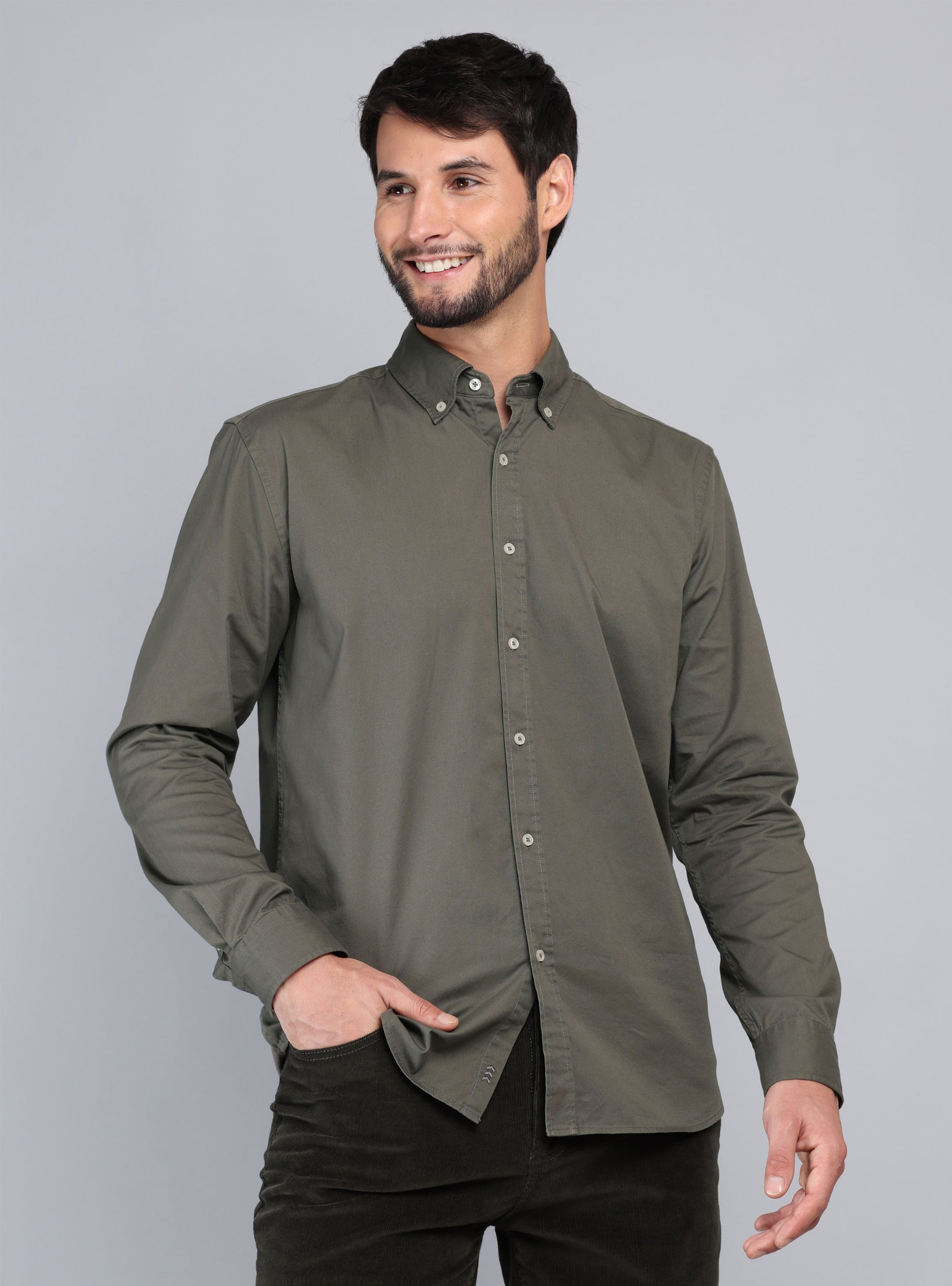 CAMISA LISA REGULAR FIT OLIVA ARROW - 1
