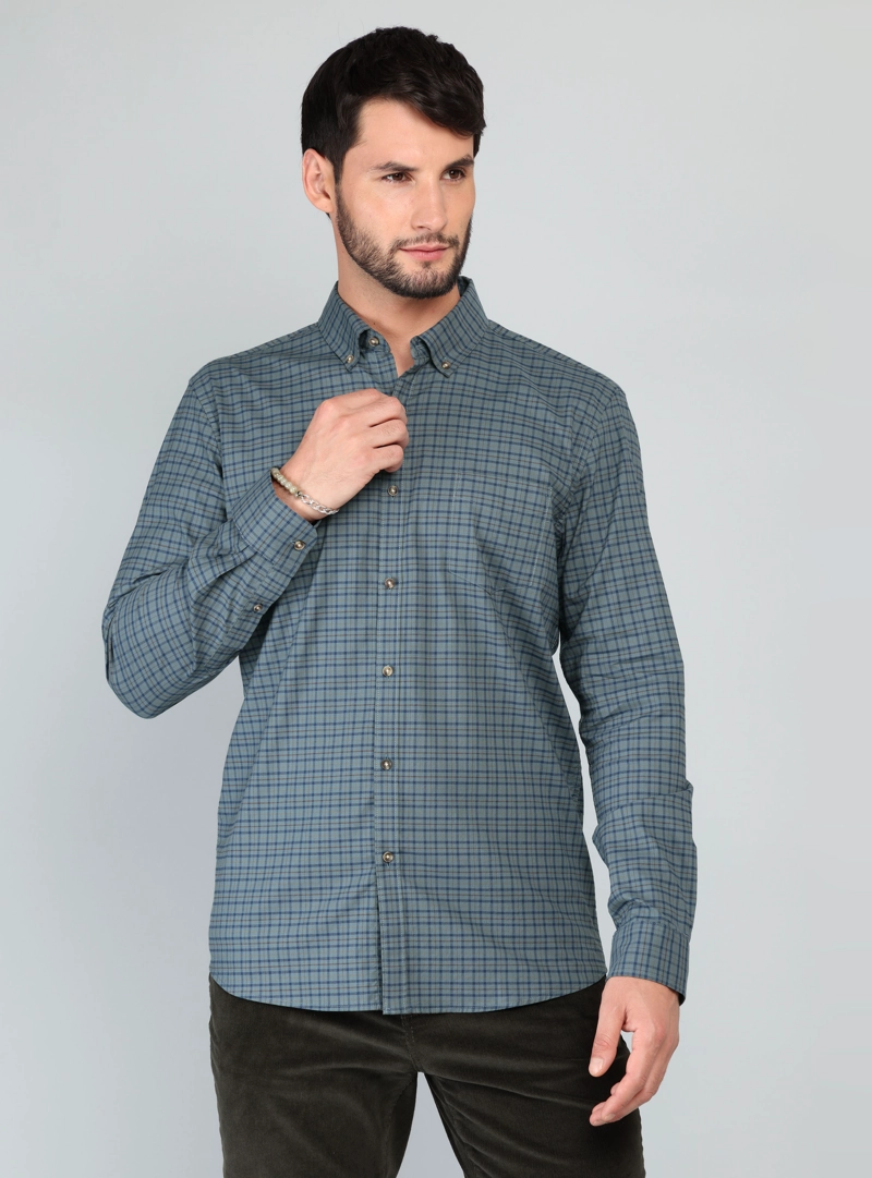 CAMISA A CUADROS SPANDEX REGULAR FIT VERDE ARROW - 1