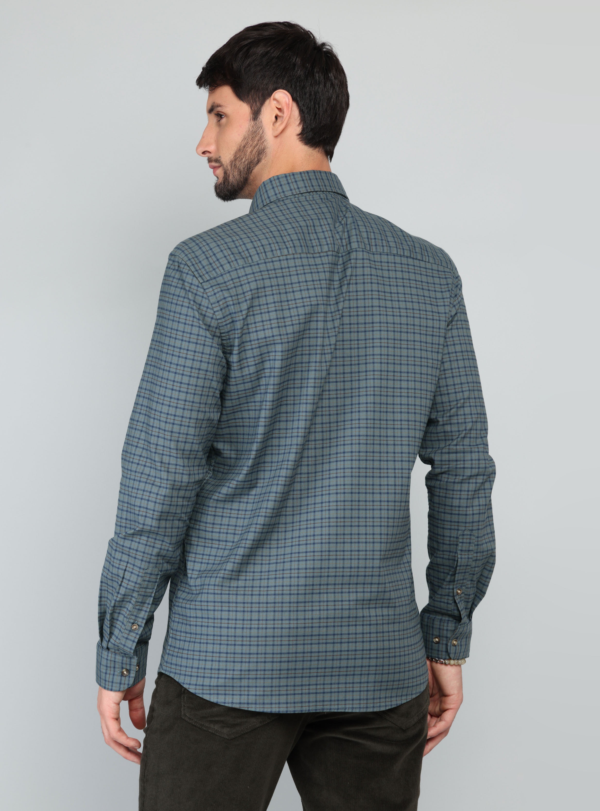 CAMISA A CUADROS SPANDEX REGULAR FIT VERDE ARROW - 2