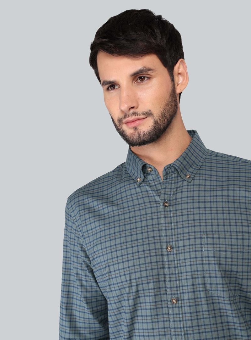 CAMISA A CUADROS SPANDEX REGULAR FIT VERDE ARROW - 3