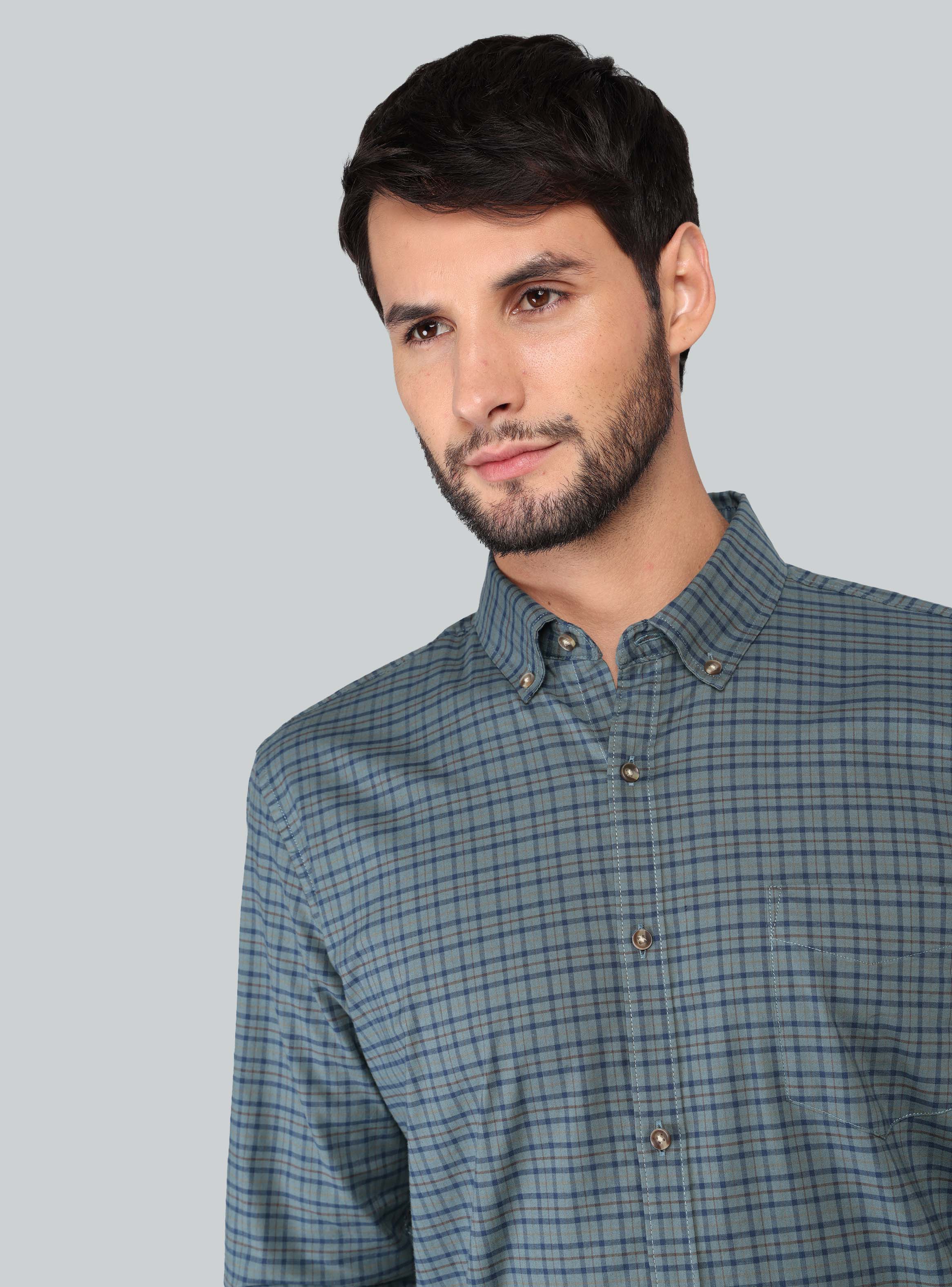 CAMISA A CUADROS SPANDEX REGULAR FIT VERDE ARROW - 3