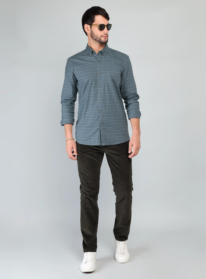 CAMISA A CUADROS SPANDEX REGULAR FIT VERDE ARROW - 4