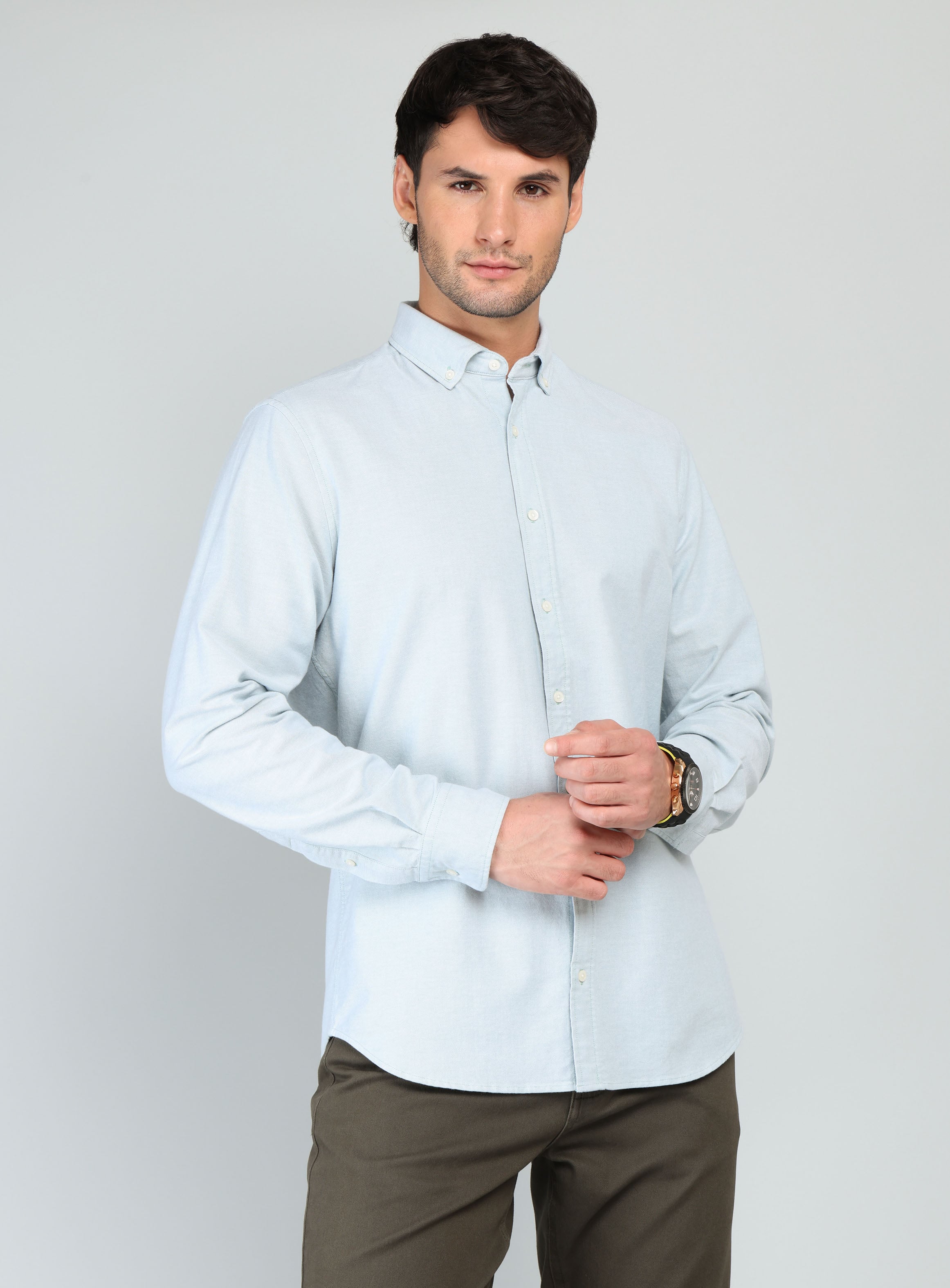 CAMISA OXFORD SPANDEX REGULAR FIT VERDE ARROW - 1