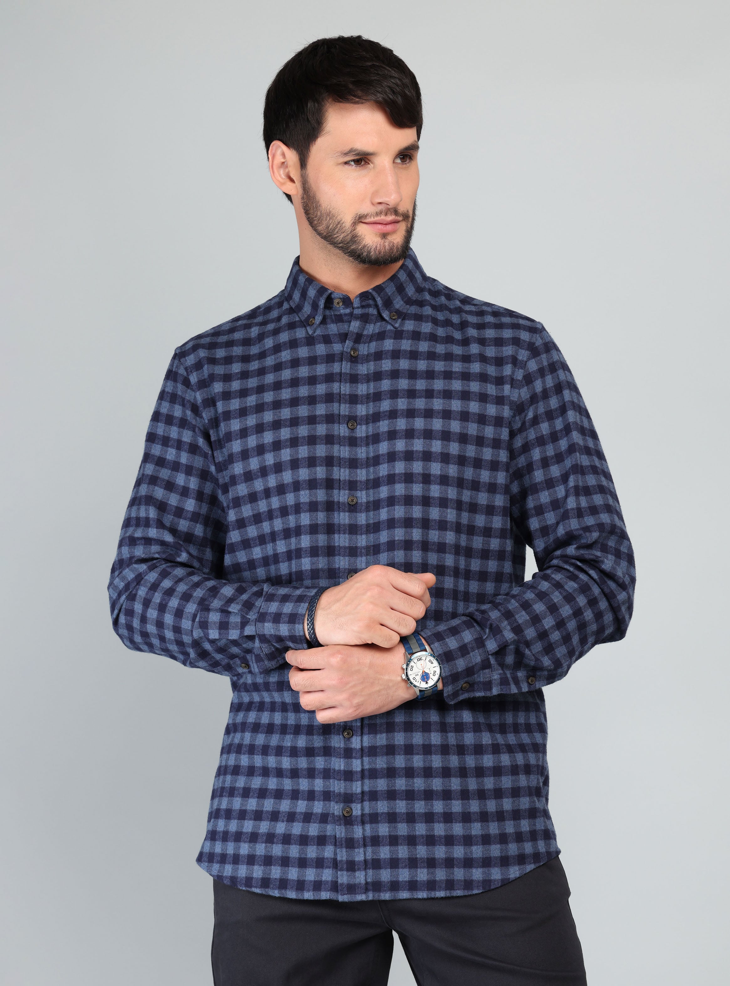 CAMISA A CUADROS REGULAR FIT AZUL ARROW - 1