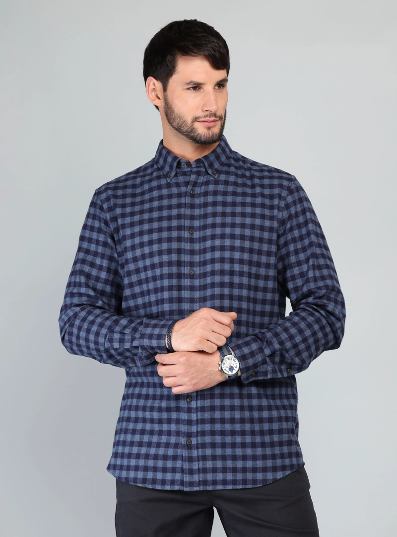 CAMISA A CUADROS REGULAR FIT AZUL ARROW - 1