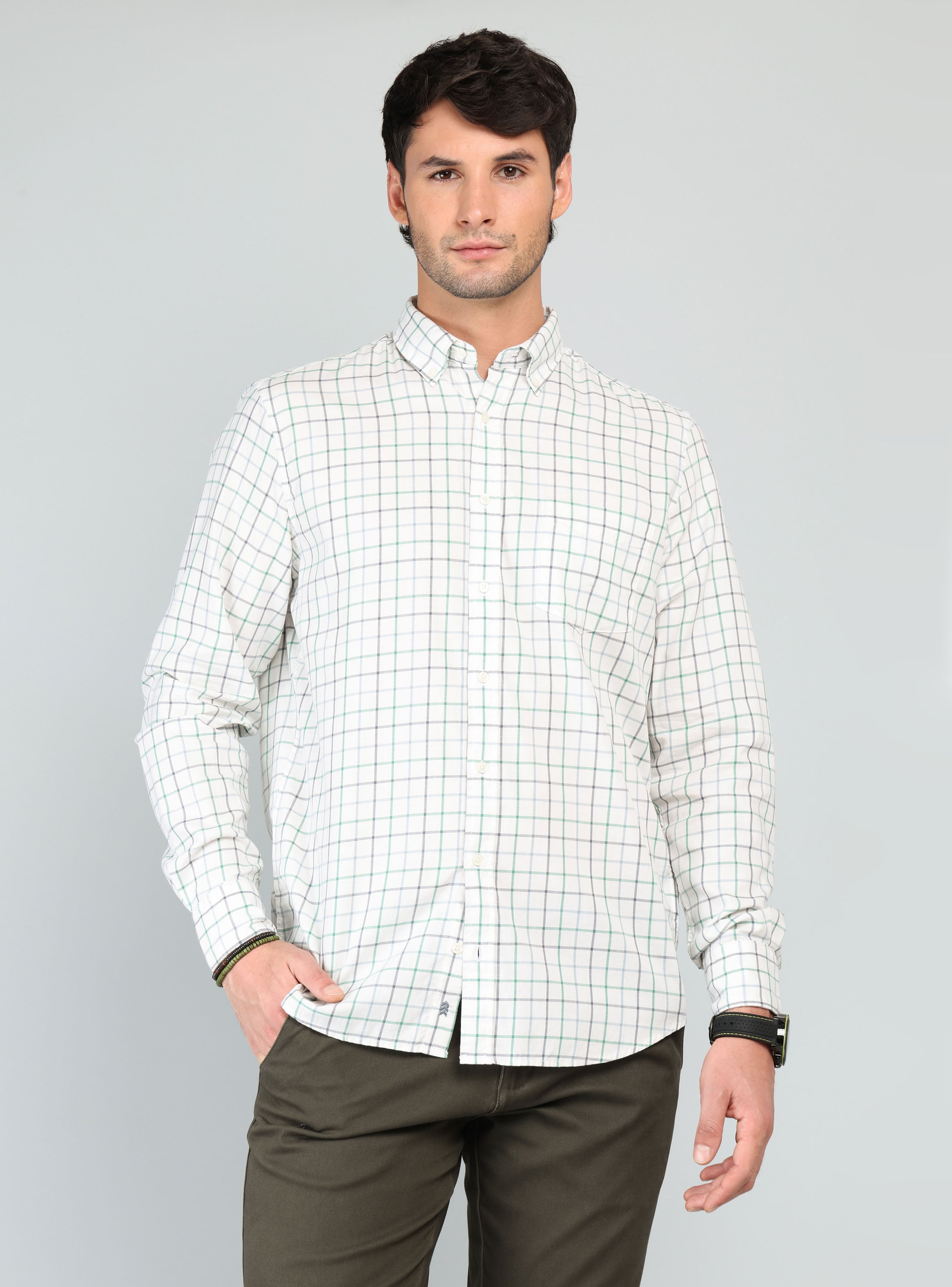 CAMISA A CUADROS REGULAR FIT VERDE ARROW - 1