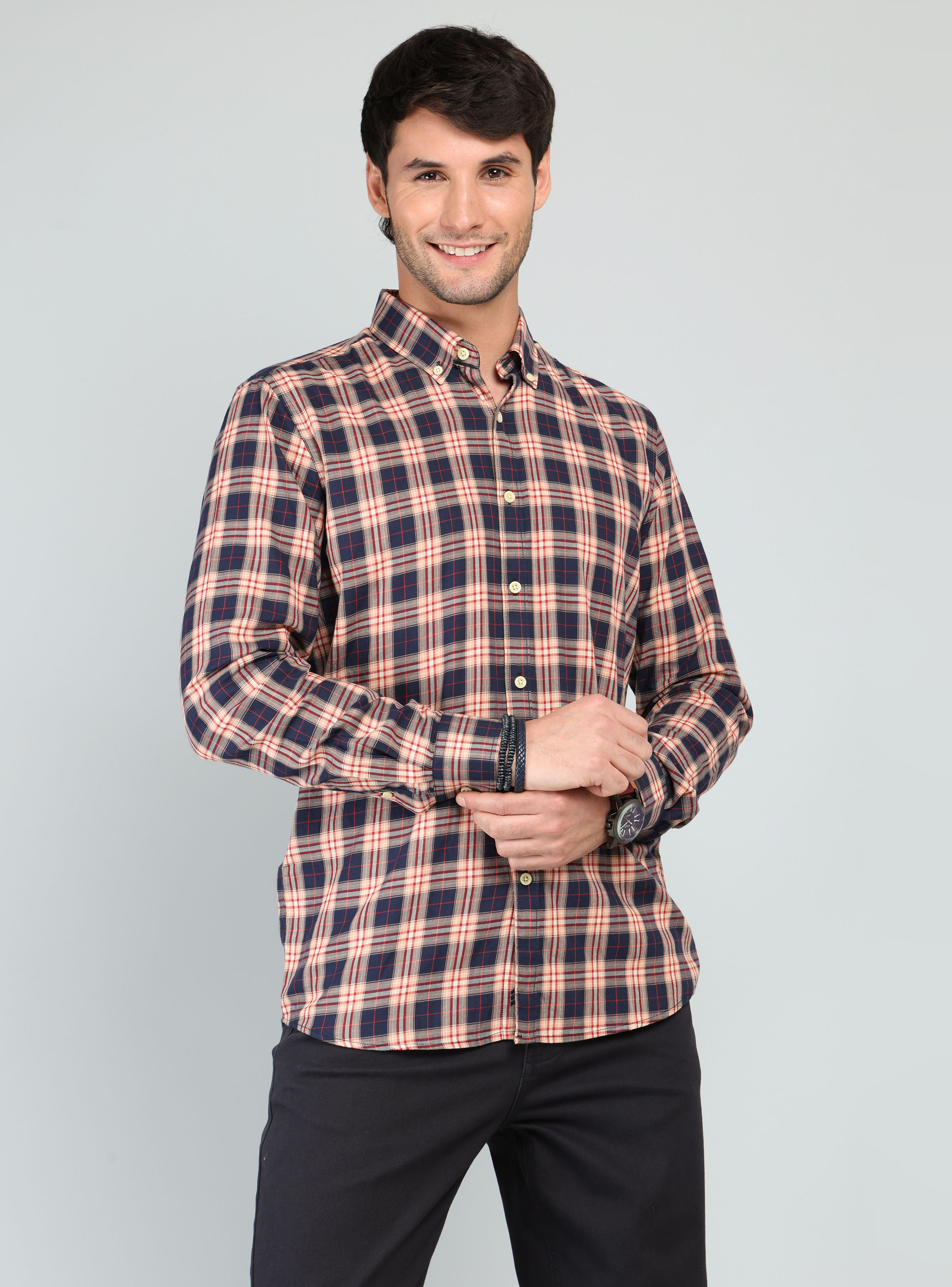 CAMISA A CUADROS REGULAR FIT NARANJA ARROW - 1