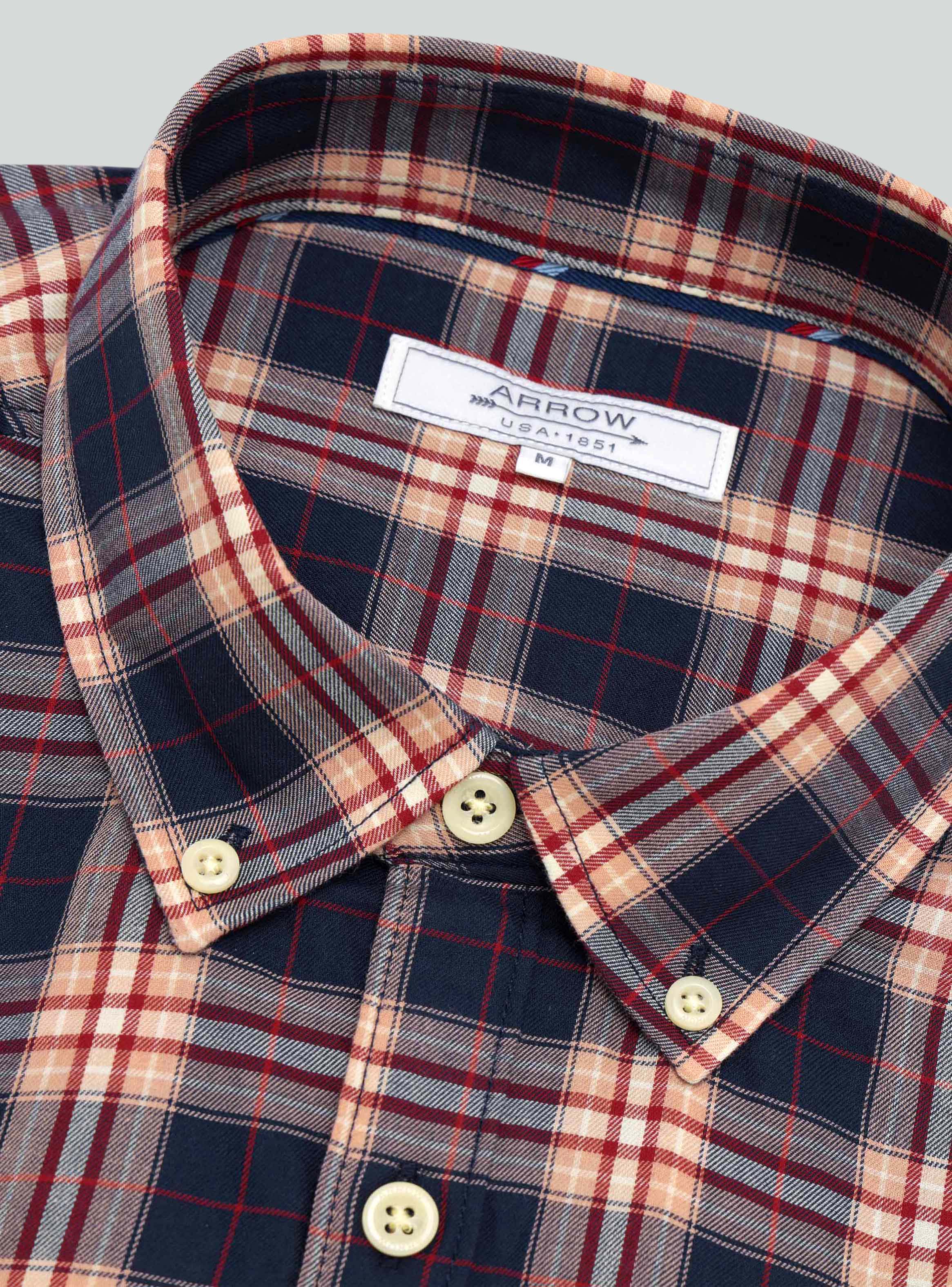 CAMISA A CUADROS REGULAR FIT NARANJA ARROW - 5