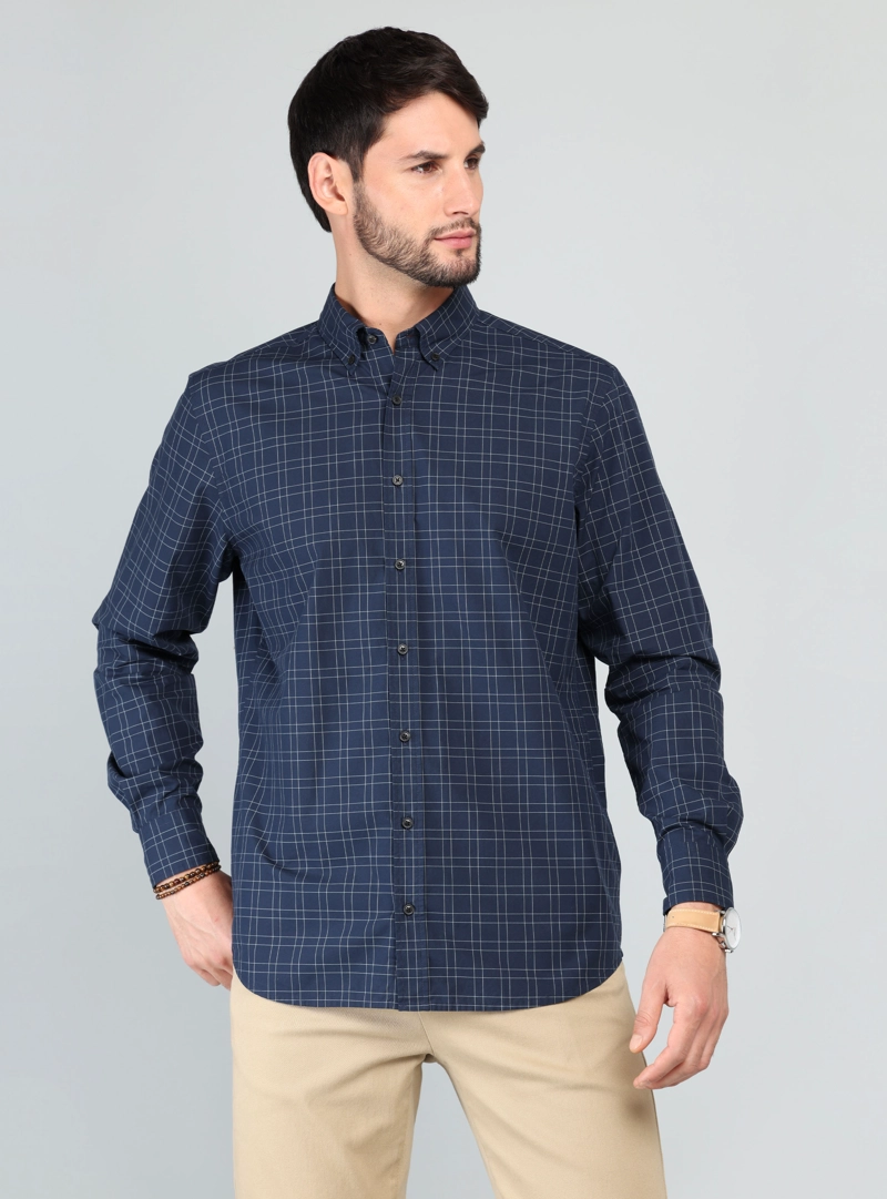 CAMISA A CUADROS REGULAR FIT AZUL MARINO ARROW - 1