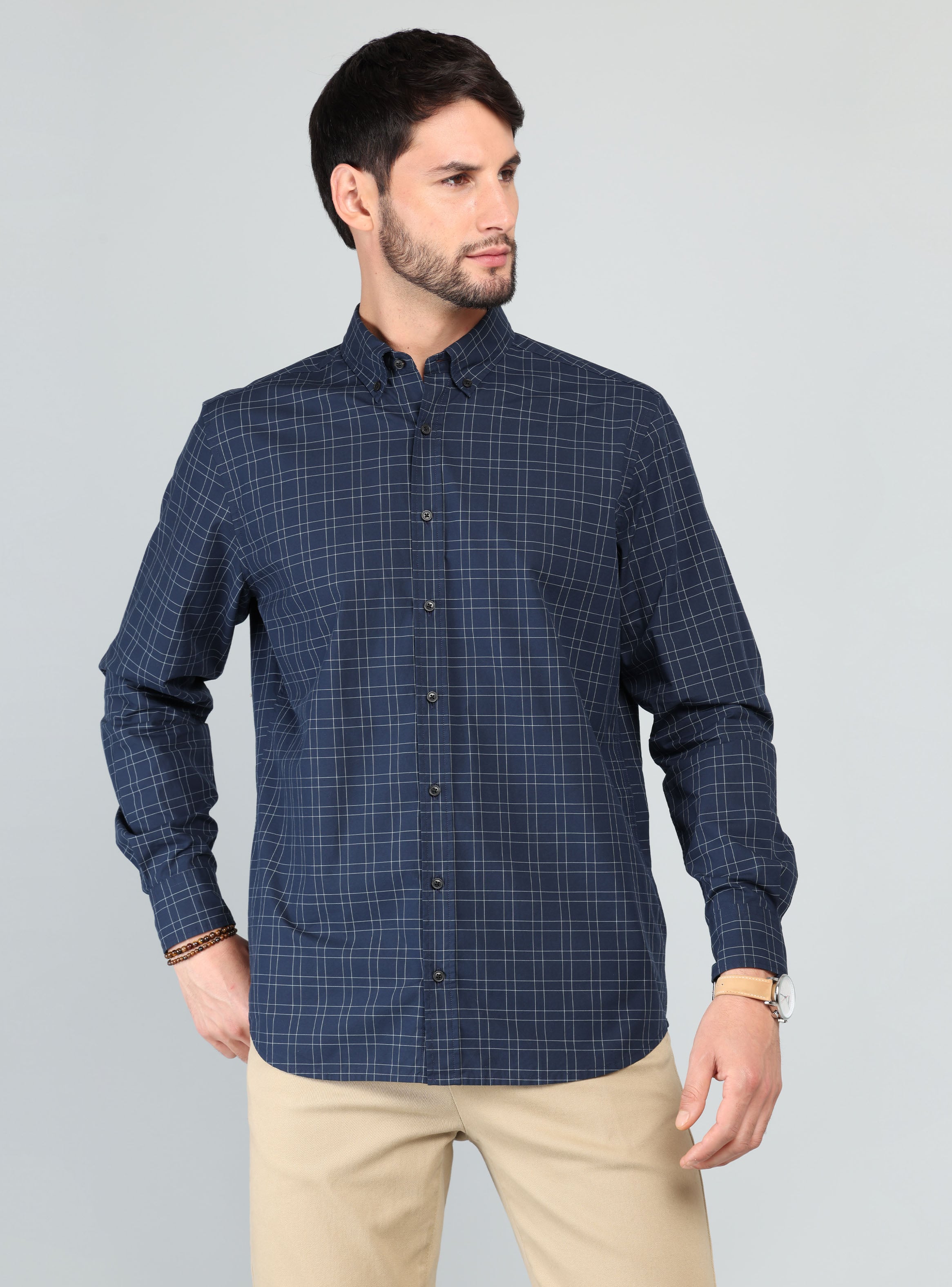 CAMISA A CUADROS REGULAR FIT AZUL MARINO ARROW - 1