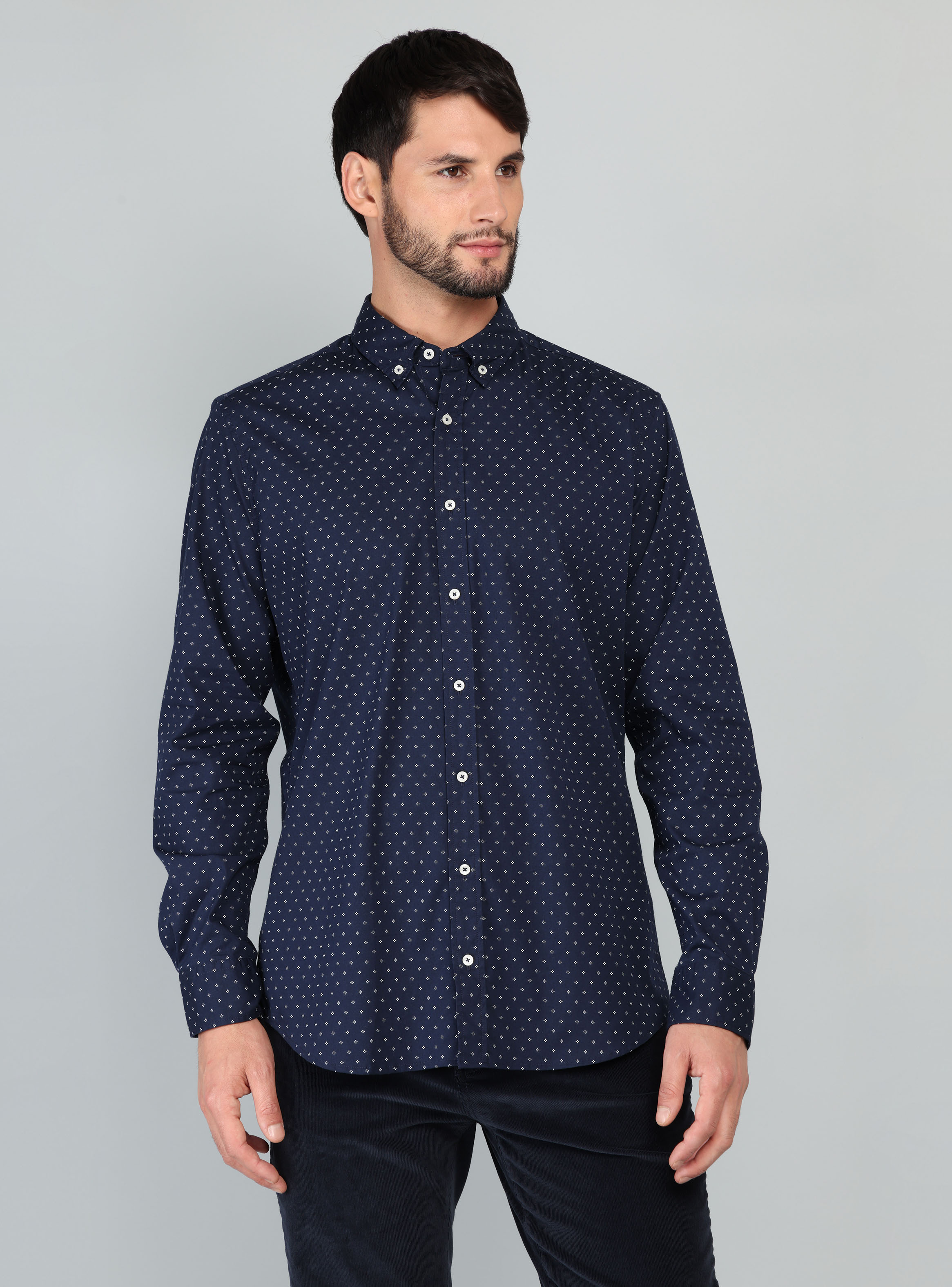 CAMISA PRINT SPANDEX REGULAR FIT AZUL MARINO ARROW - 1