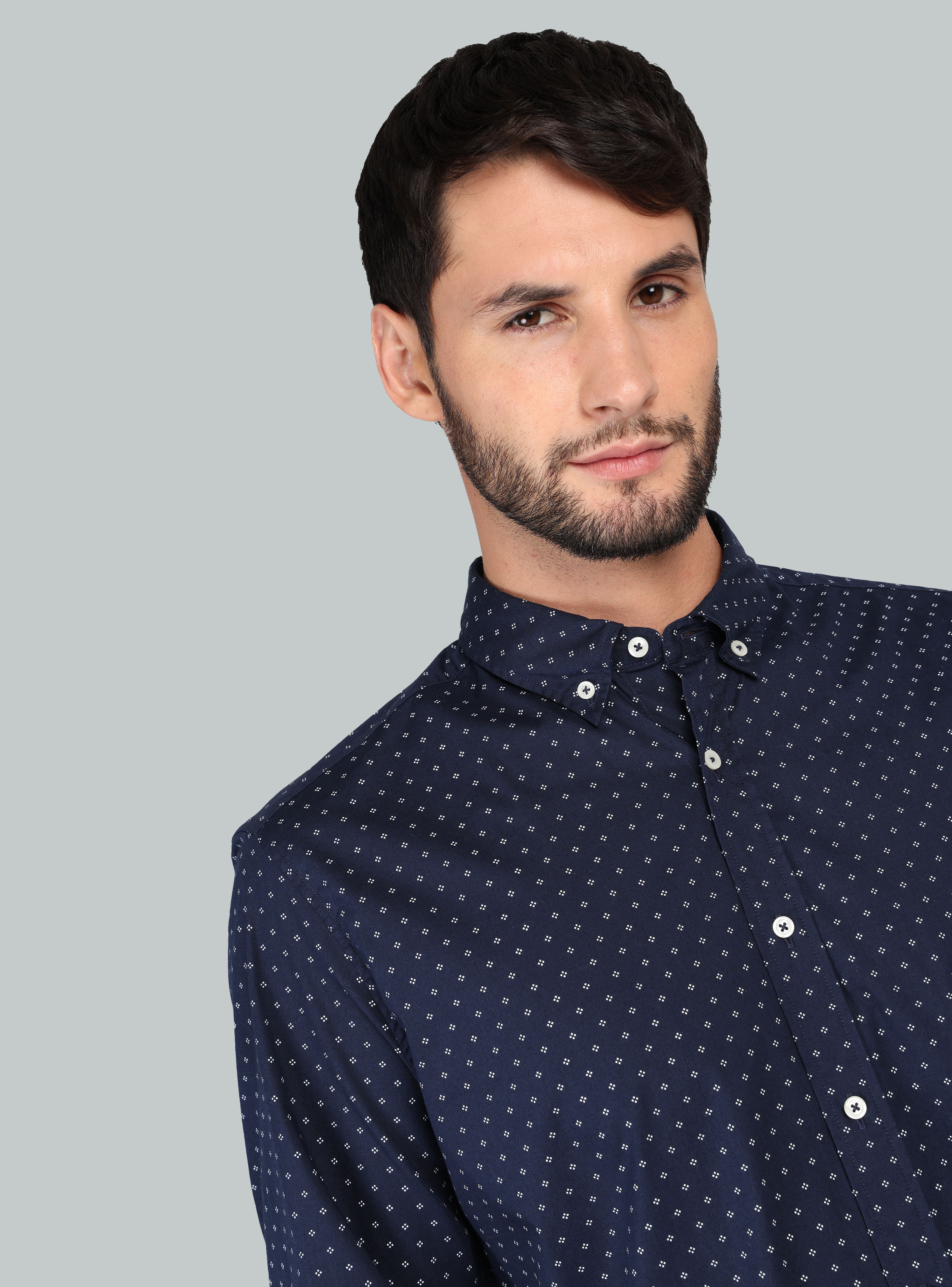CAMISA PRINT SPANDEX REGULAR FIT AZUL MARINO ARROW - 3