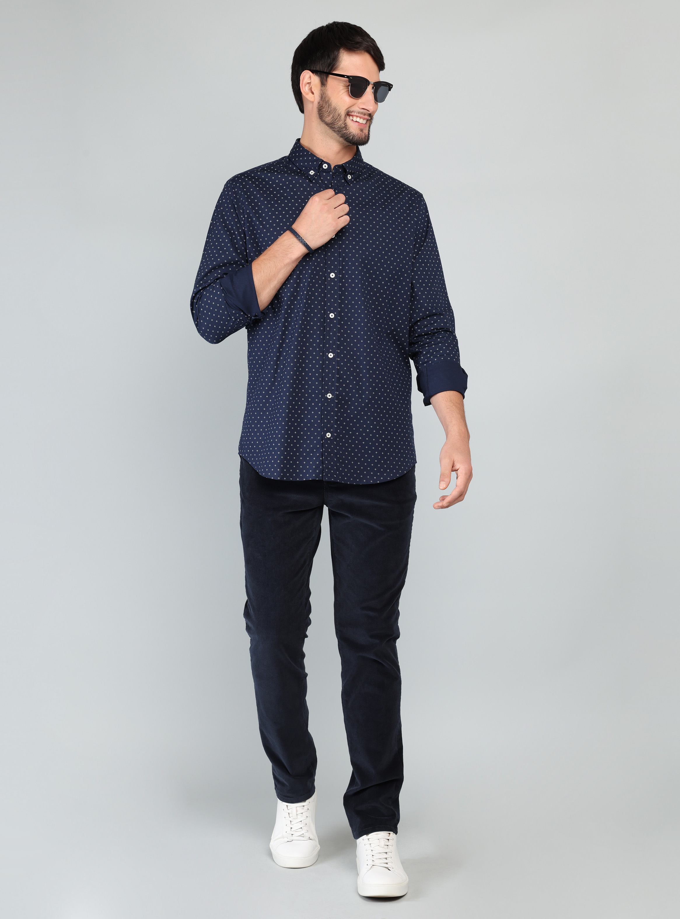 CAMISA PRINT SPANDEX REGULAR FIT AZUL MARINO ARROW - 4