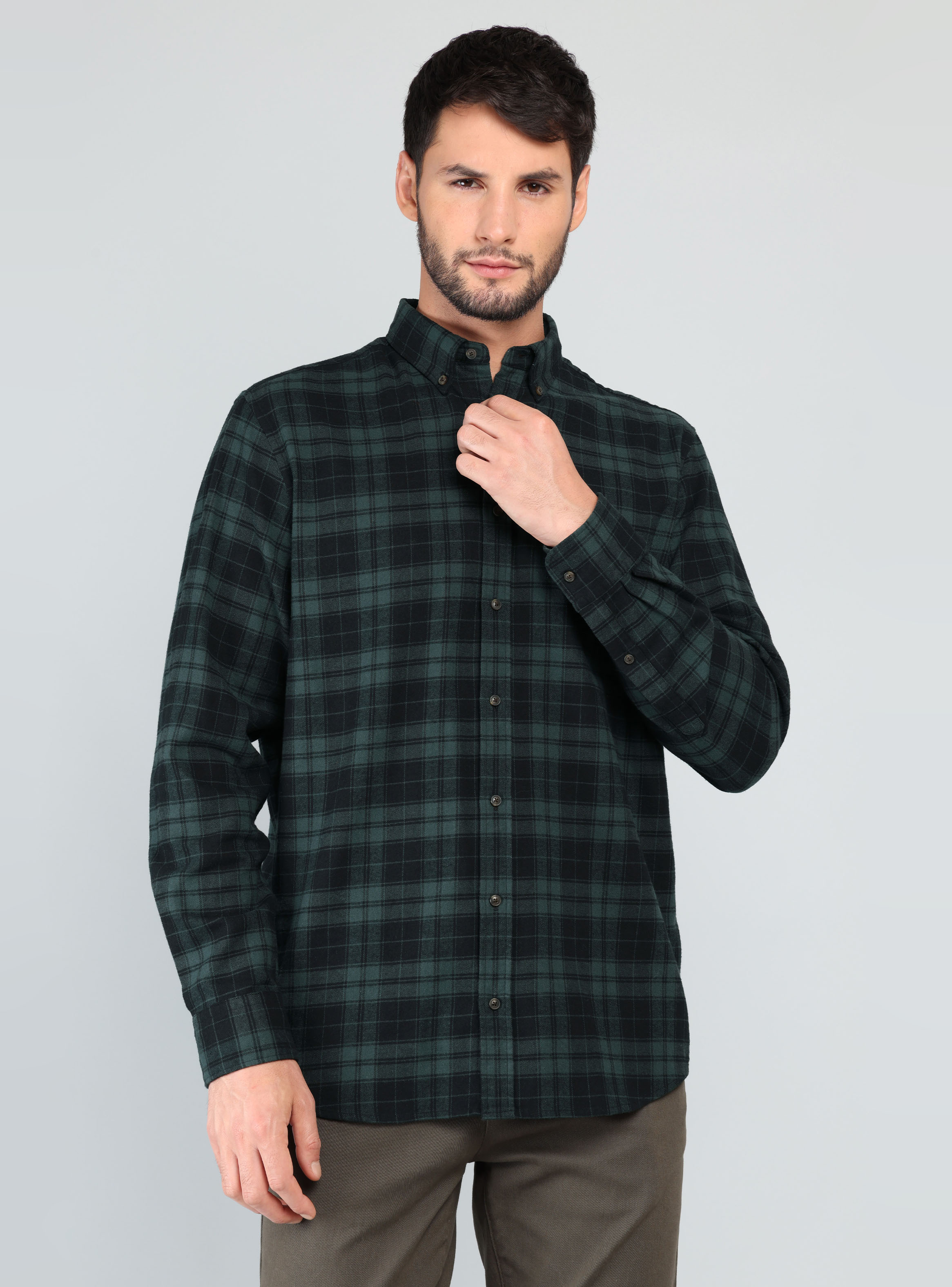 CAMISA ESCOCESA REGULAR FIT VERDE ARROW - 1
